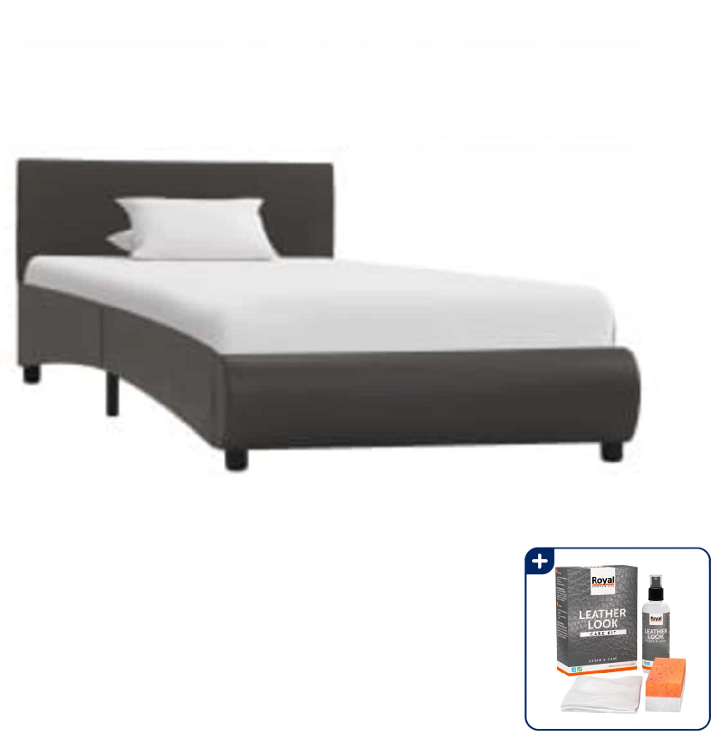 vidaXL bedframe met LED - 100 x 200 cm - kunstleer - grijs - Inclusief onderhoudsset voor kunstleer 150 ml Bruin