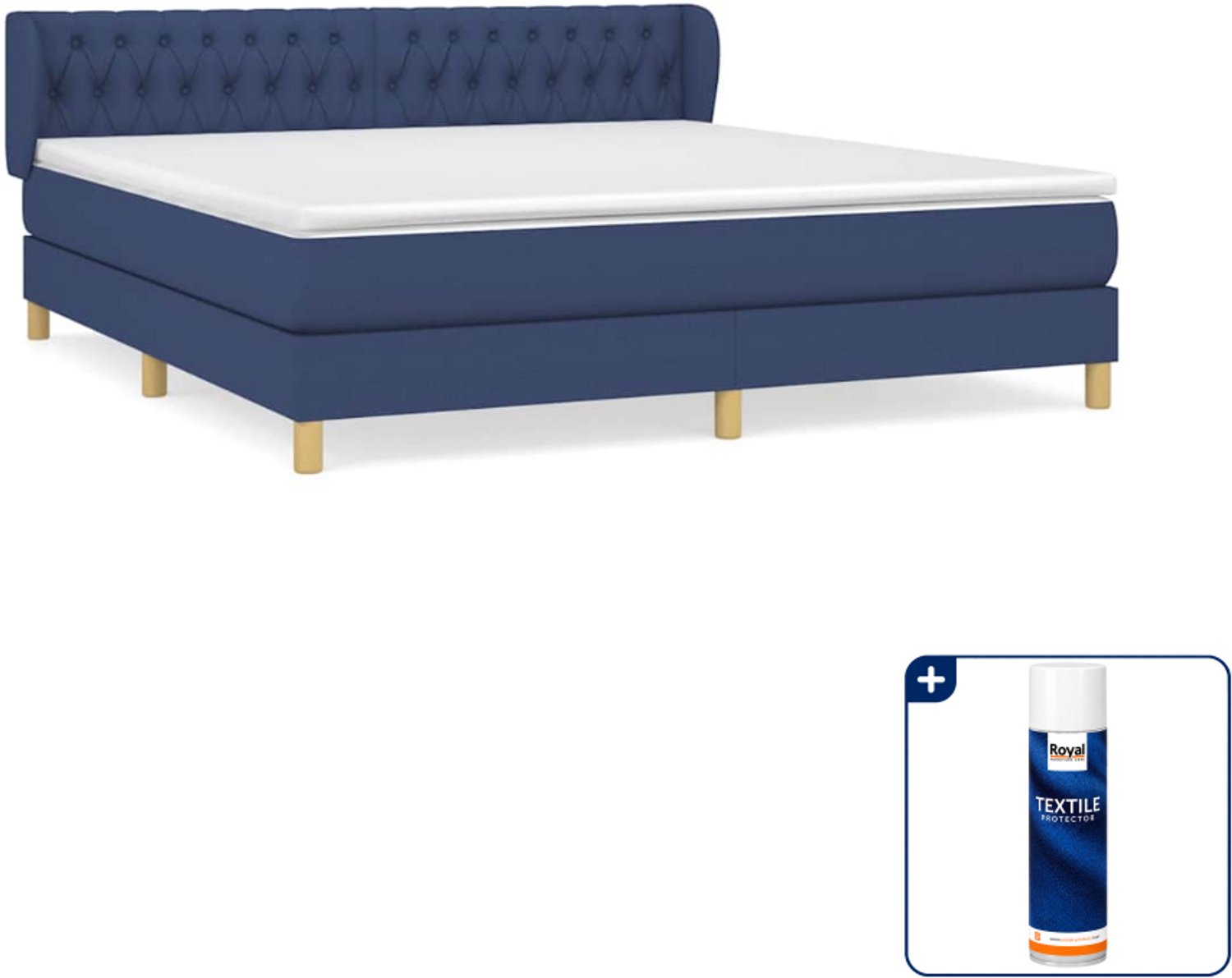 vidaXL boxspring - Kingsize - 180 x 200 cm - blauw - Inclusief textielbeschermer 500 ml