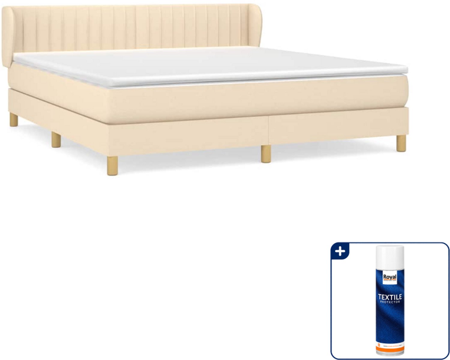 vidaXL Queensize boxspring met matras - 160 x 200 cm - crème - Inclusief textielbeschermer 500 ml