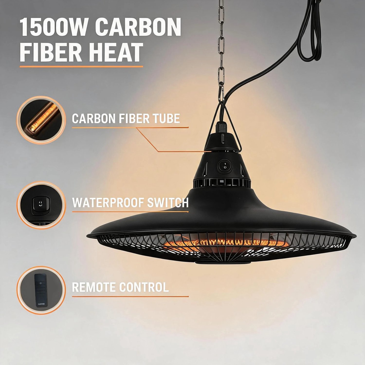 Veya Infrarood verwarming - Verwarmingspaneel – Plafond - Terrasverwarmers - Terrasverwarmer -Afstandbediening - 1500W - IP65 – foto 6