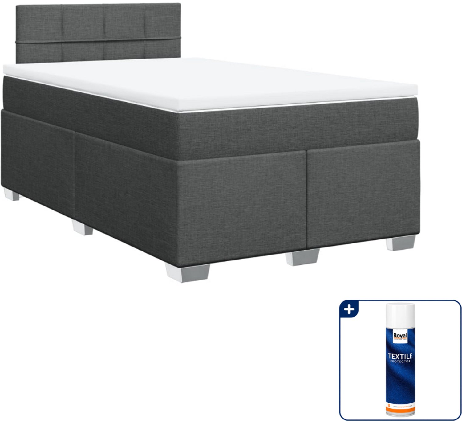 vidaXL boxspring met matras - 120 x 200 cm - stof - donkergrijs - Inclusief textielbeschermer 500 ml