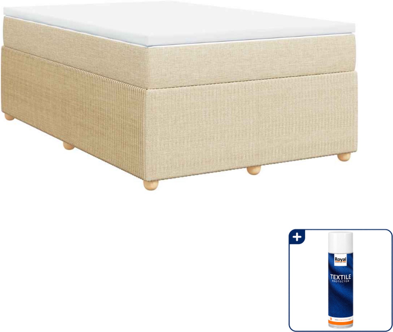 vidaXL boxspring met matras 120 x 200 cm - stof - crèmekleurig - Inclusief textielbeschermer 500 ml