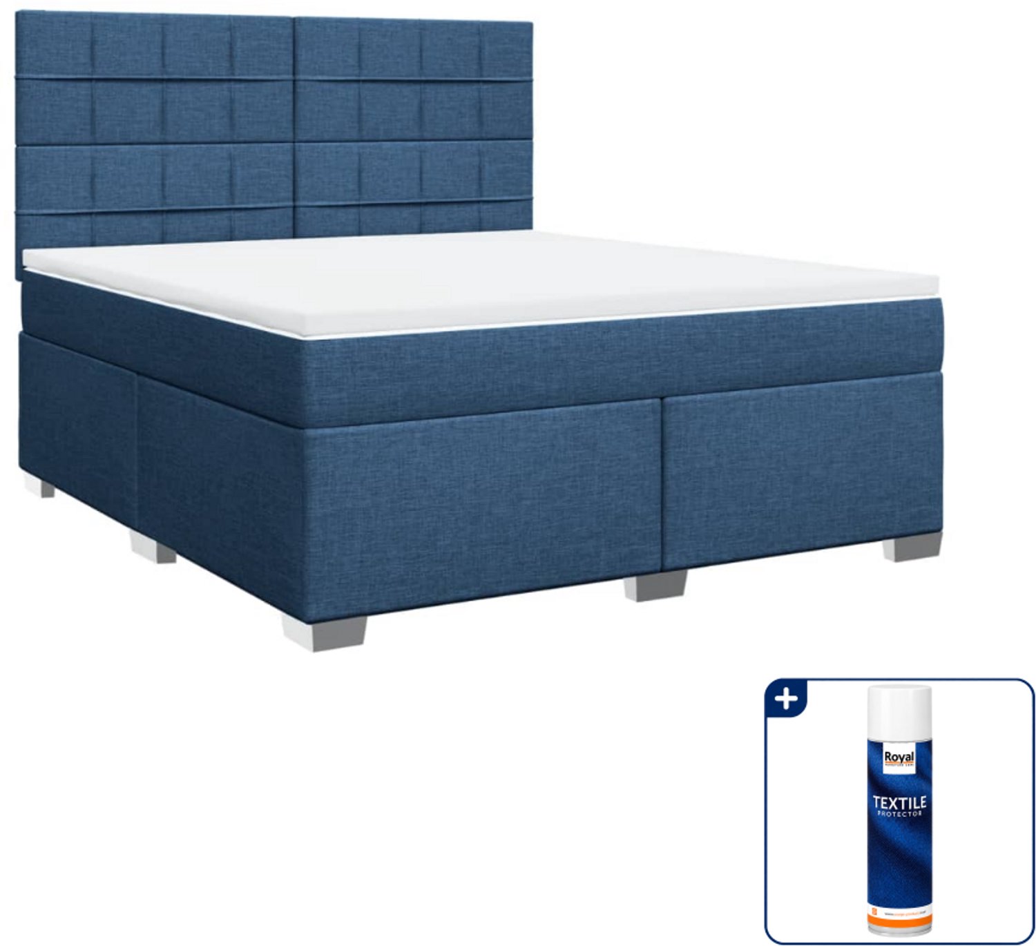 vidaXL Kingsize boxspring met matras - 180 x 200 cm - blauw - Inclusief textielbeschermer 500 ml