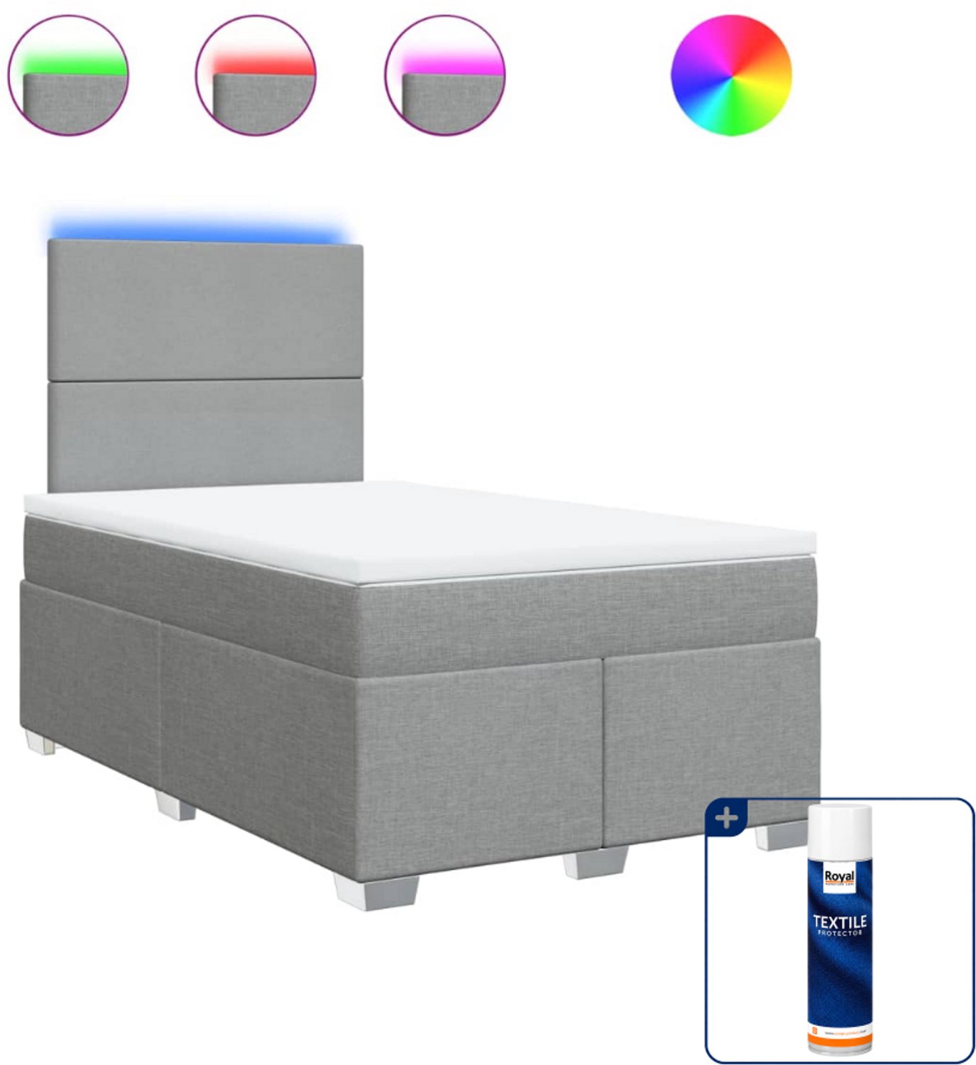 vidaXL boxspring met matras - 120 x 200 cm - stof - lichtgrijs - Inclusief textielbeschermer 500 ml