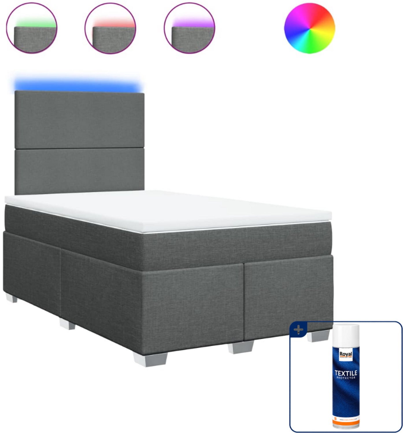 vidaXL boxspring met matras - 120 x 200 cm - donkergrijs - Inclusief textielbeschermer 500 ml