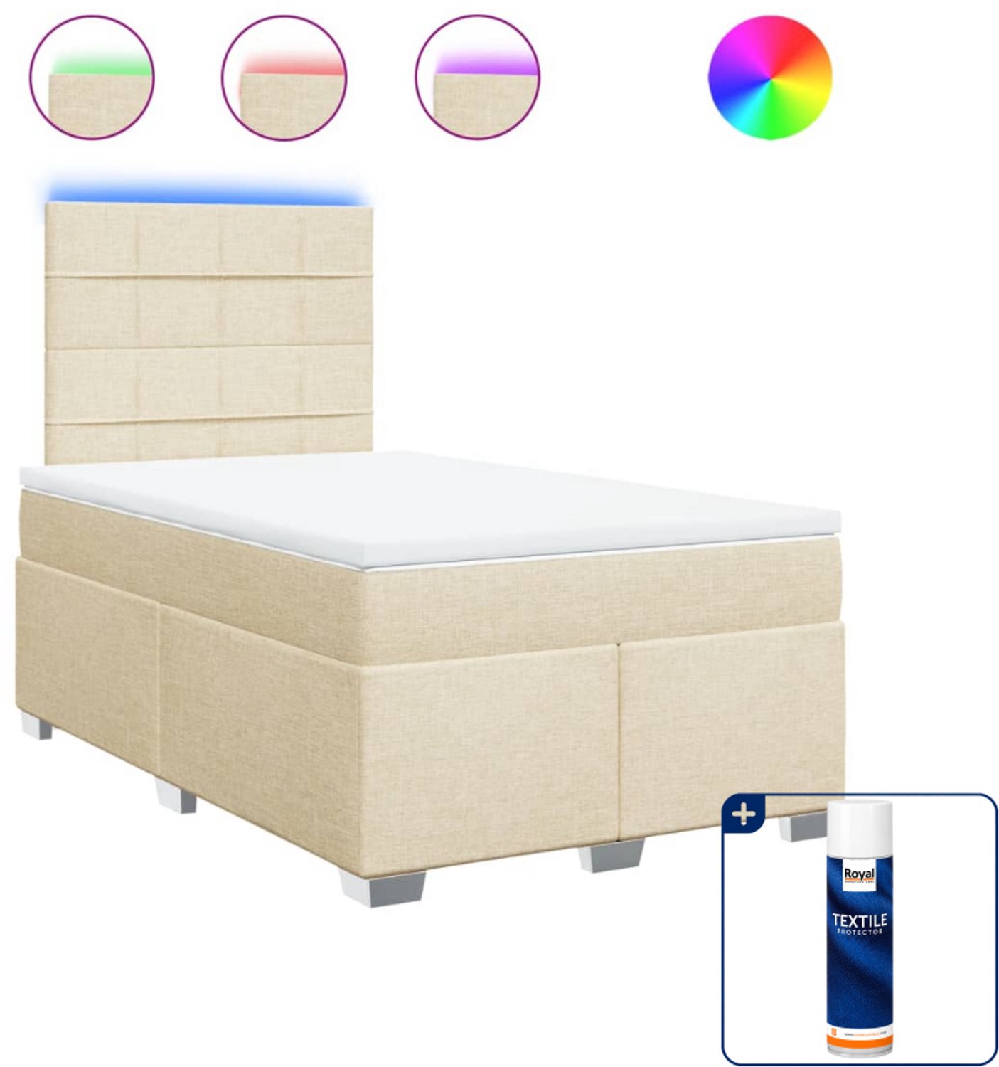 vidaXL boxspring met matras 120 x 190 cm - stof - crèmekleurig - Inclusief textielbeschermer 500 ml