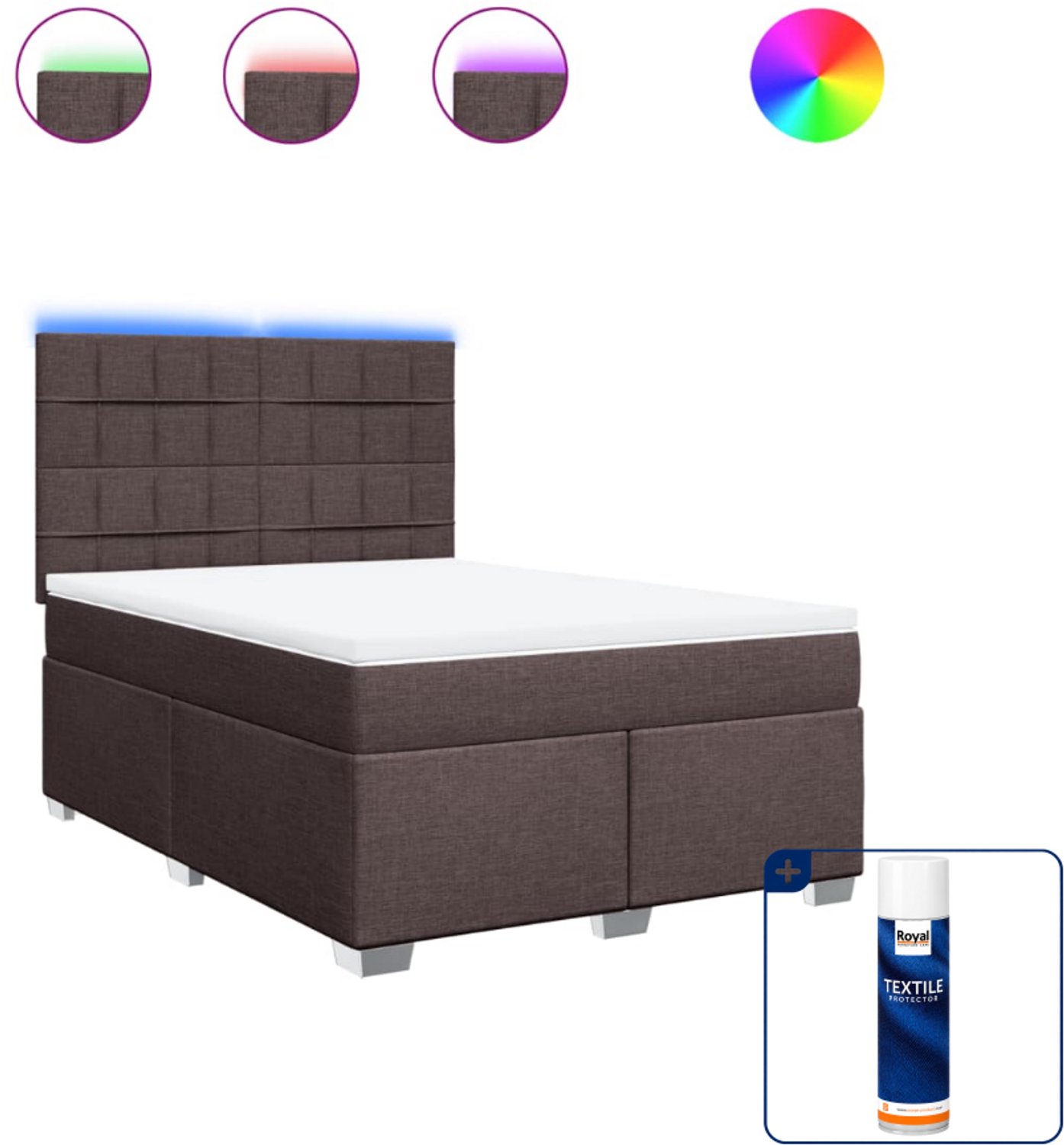 vidaXL boxspring met matras 140 x 190 cm - donkerbruin - Inclusief textielbeschermer 500 ml