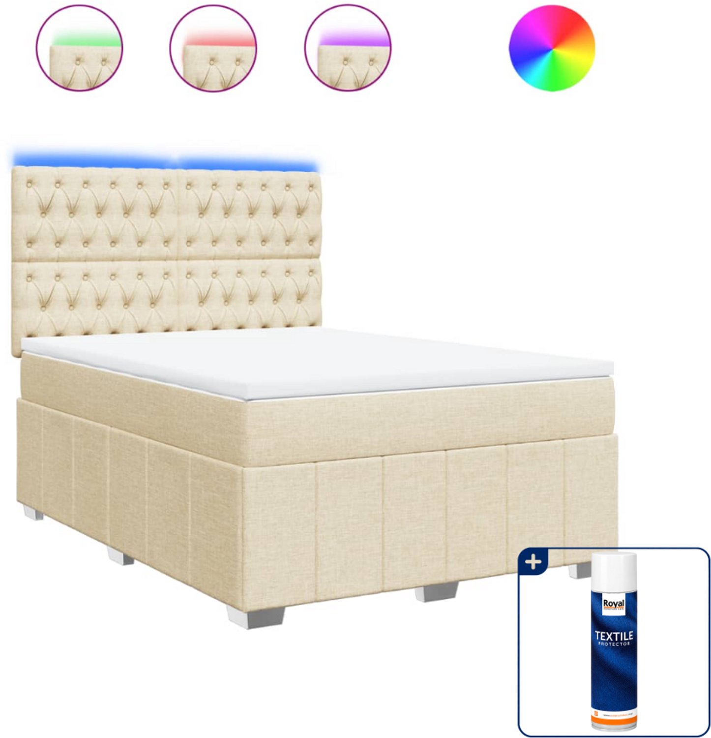 vidaXL Boxspring Small double - 140 x 200 cm - stof - crème - Inclusief textielbeschermer 500 ml