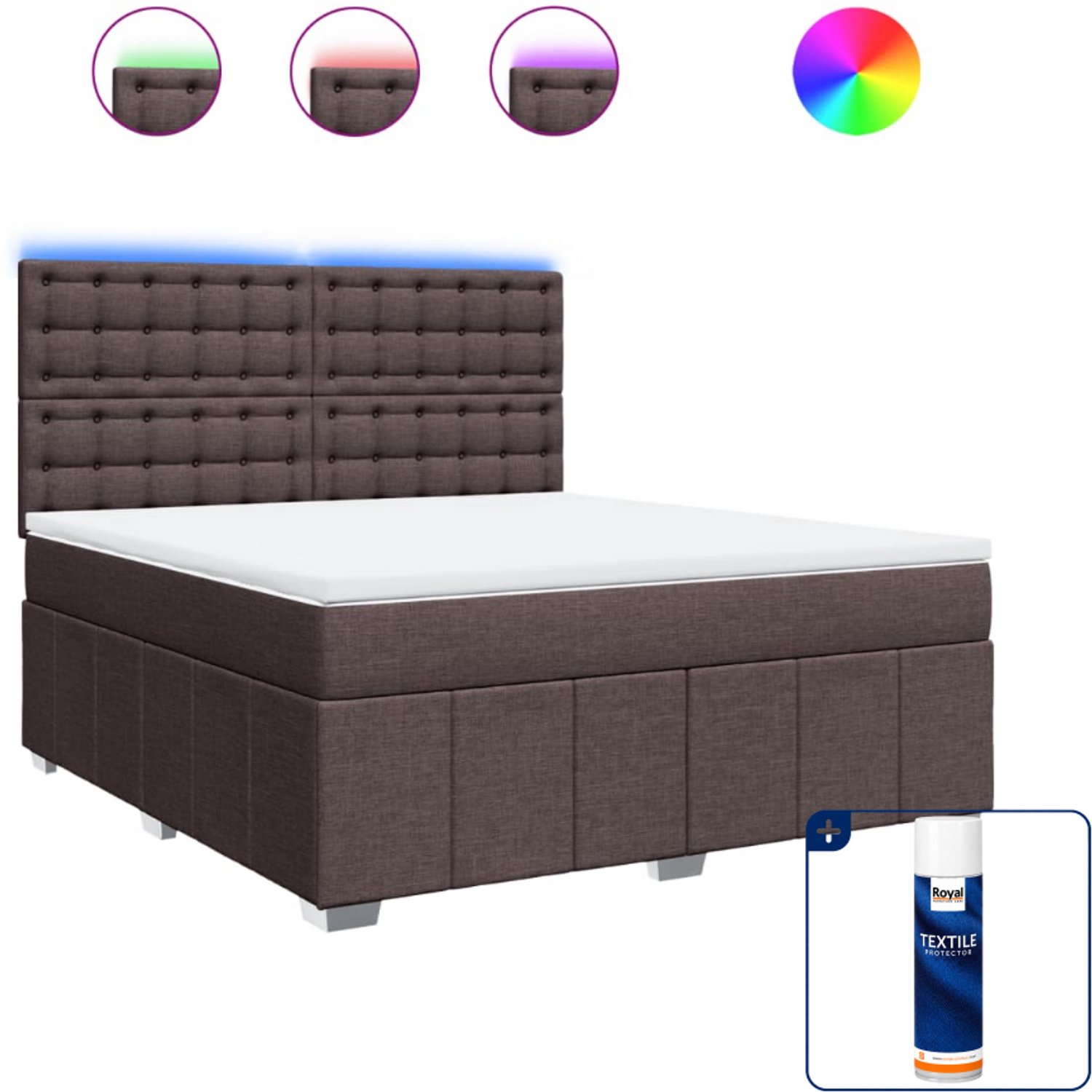 vidaXL boxspring - Kingsize - 180 x 200 cm - stof - donkerbruin - Inclusief textielbeschermer 500 ml