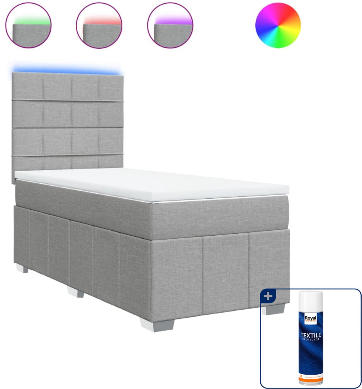vidaXL boxspring met matras - 100 x 200 cm - stof - lichtgrijs - Inclusief textielbeschermer 500 ml