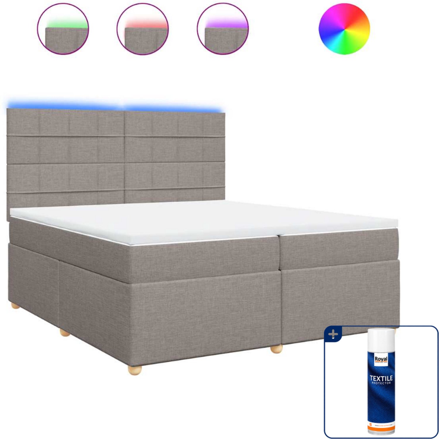 vidaXL boxspring - Super kingsize - 200x200 cm - taupe - Inclusief textielbeschermer 500 ml
