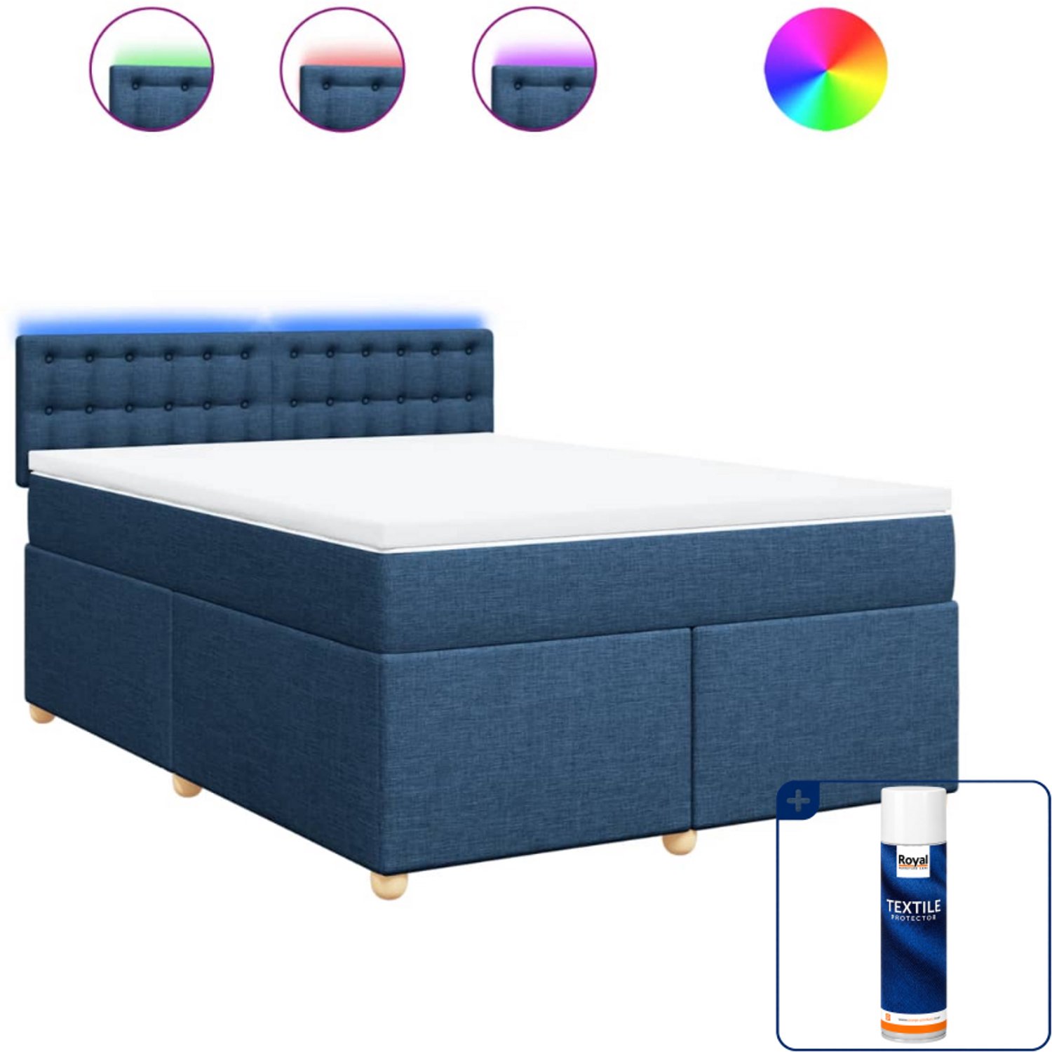 vidaXL Queensize boxspring met matras - 160 x 200 cm - blauw - Inclusief textielbeschermer 500 ml