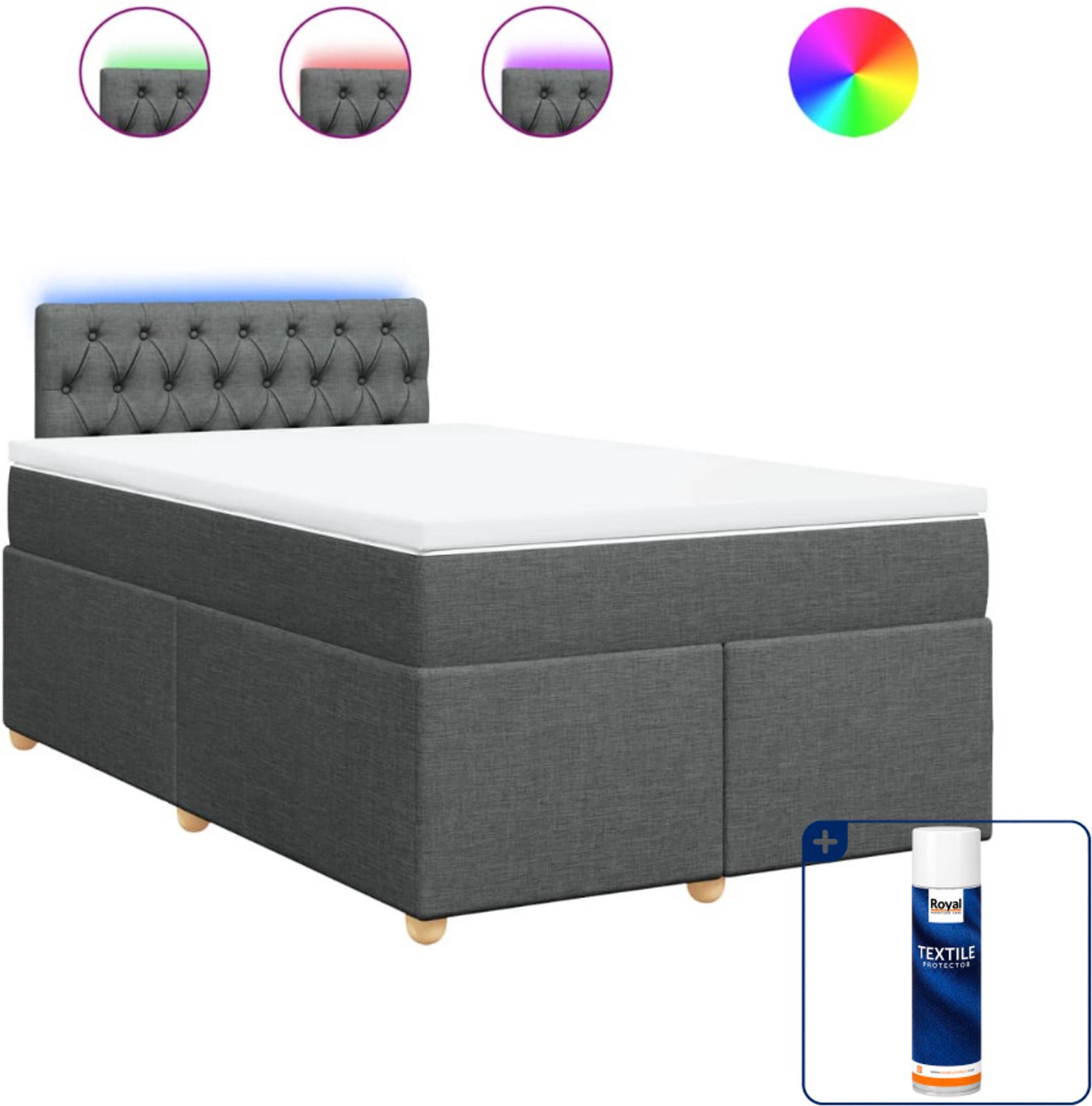 vidaXL boxspring met matras 120 x 200 cm - donkergrijs - Inclusief textielbeschermer 500 ml