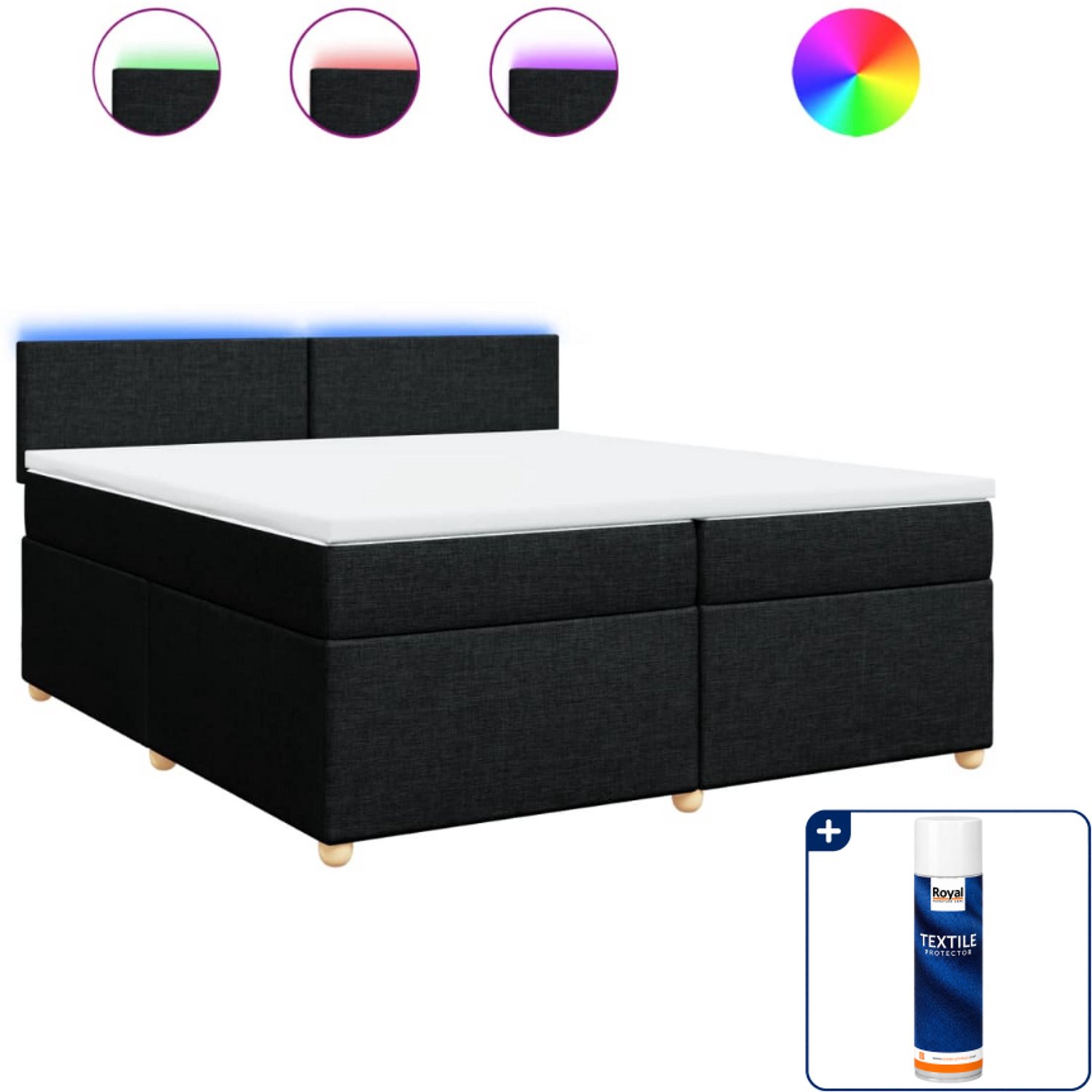 vidaXL Boxspring - Super kingsize - 200 x 200 cm - stof - zwart - Inclusief textielbeschermer 500 ml