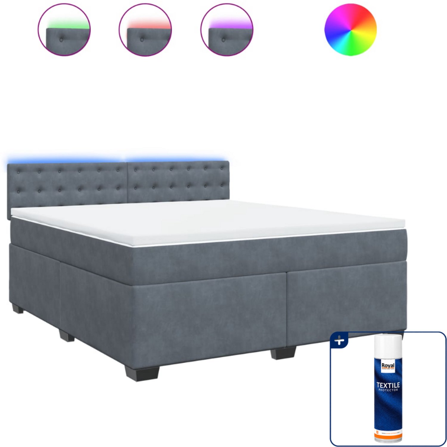 vidaXL Boxspring Kingsize - 180 x 200 cm - fluweel - donkergrijs - Inclusief textielbeschermer 500 ml