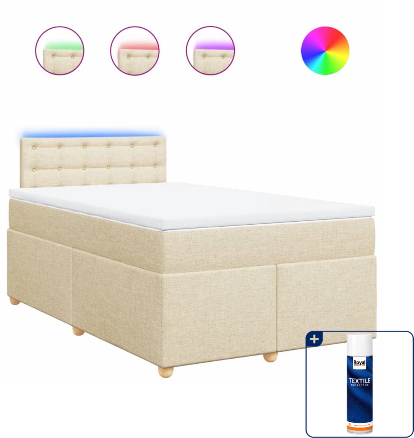 vidaXL boxspring met matras - 120 x 190 cm - stof - crèmekleurig - Inclusief textielbeschermer 500 ml