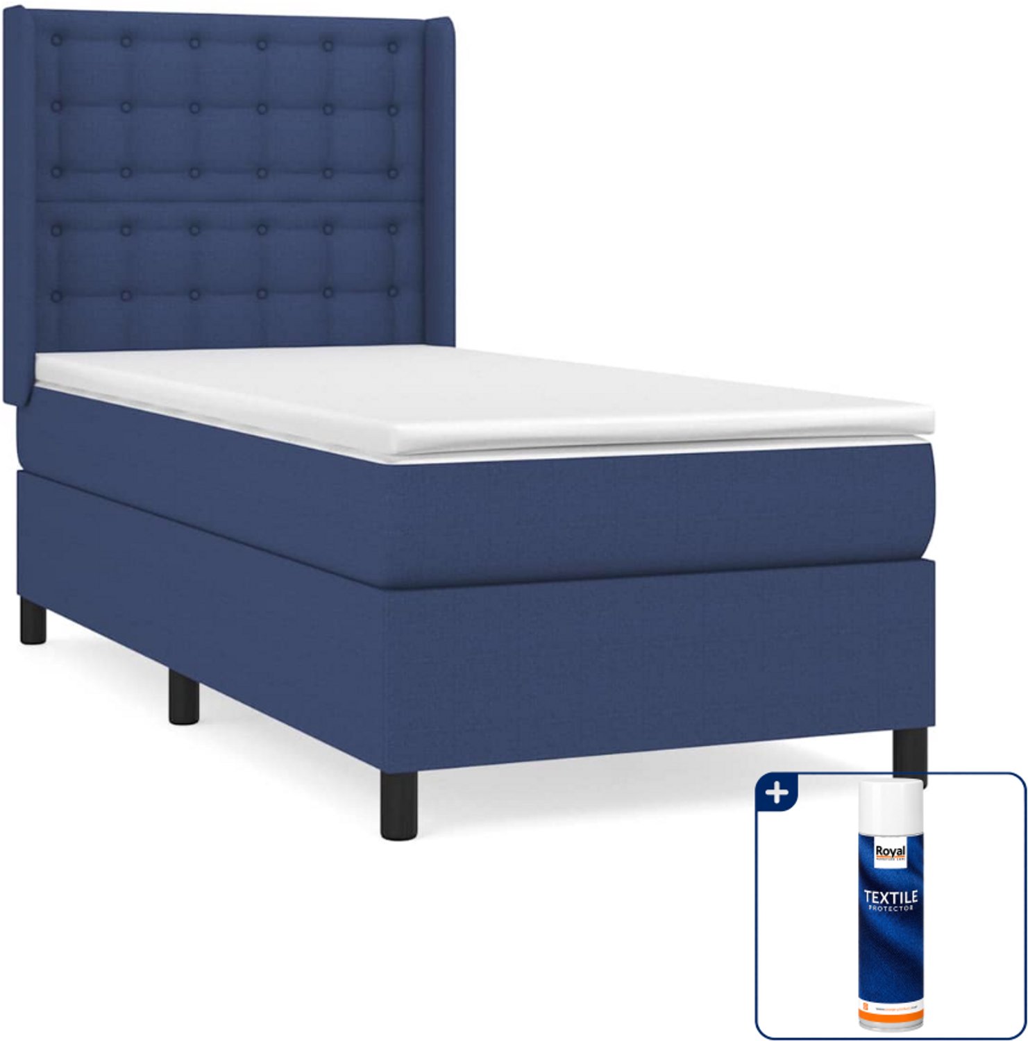 vidaXL boxspring met matras 90 x 200 cm - stof - blauw - Inclusief textielbeschermer 500 ml
