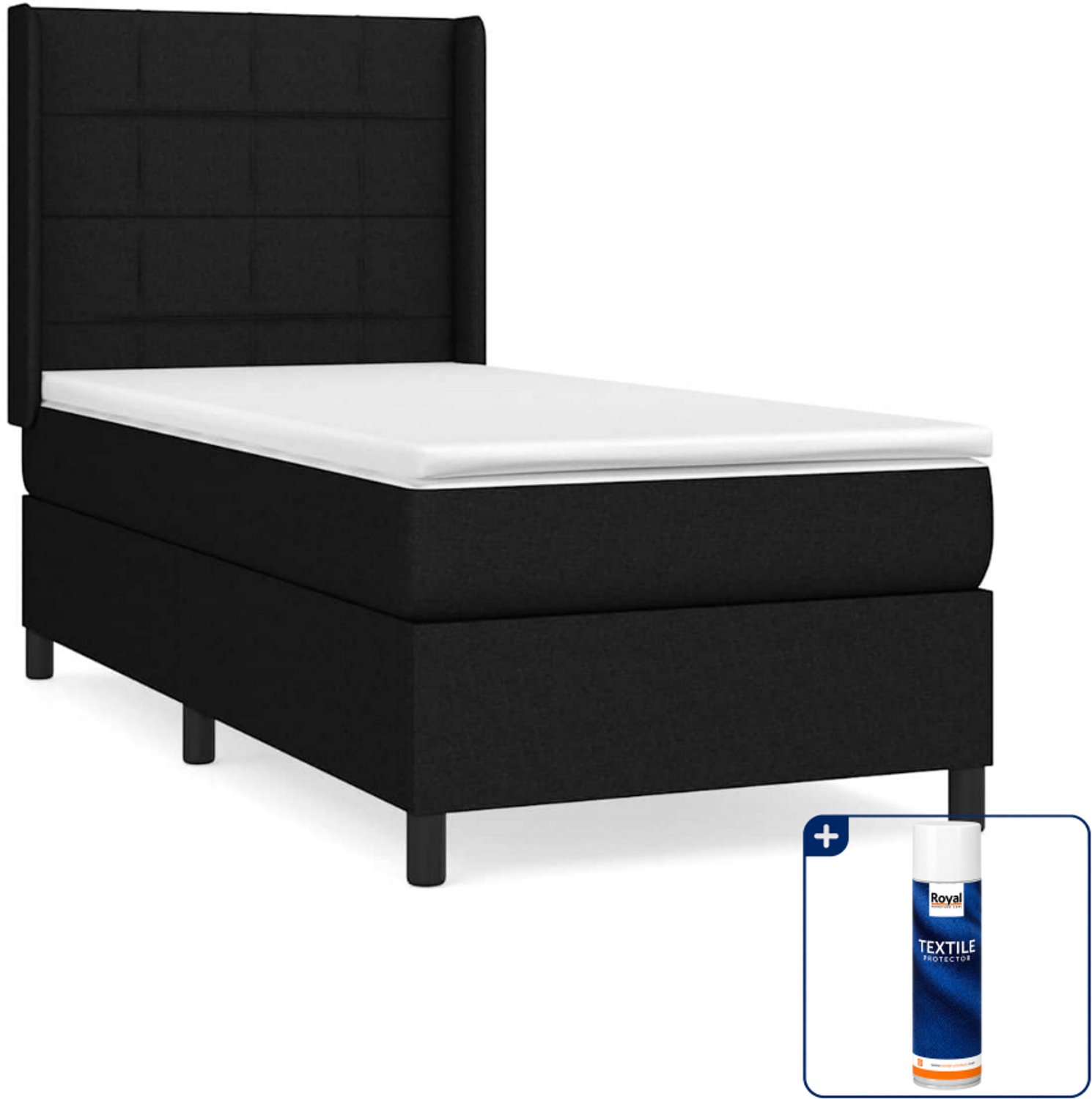 vidaXL boxspring met matras - 90 x 190 cm - zwart - Inclusief textielbeschermer 500 ml