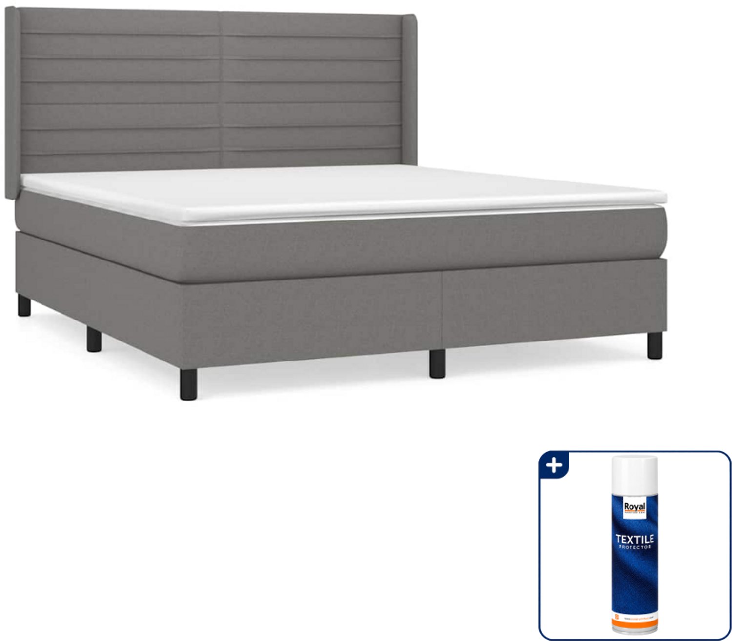 vidaXL boxspring met matras Kingsize - 180 x 200 cm - donkergrijs - Inclusief textielbeschermer 500 ml