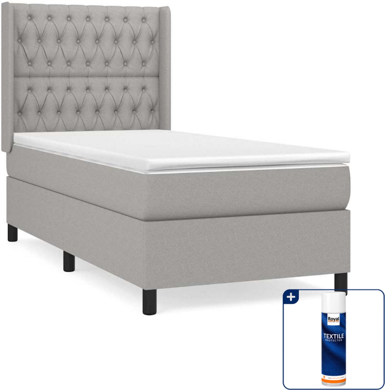 vidaXL Boxspring - 90 x 200 cm - stof - lichtgrijs - Inclusief textielbeschermer 500 ml