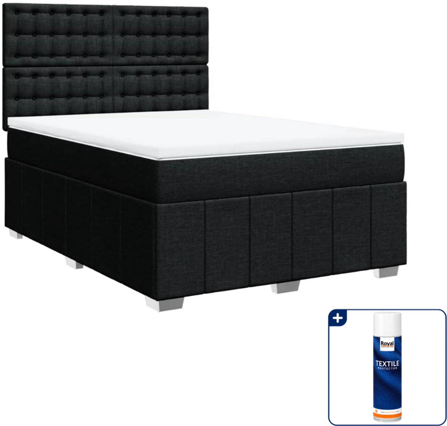 vidaXL boxspring met matras 140 x 190 cm - stof - zwart - Inclusief textielbeschermer 500 ml