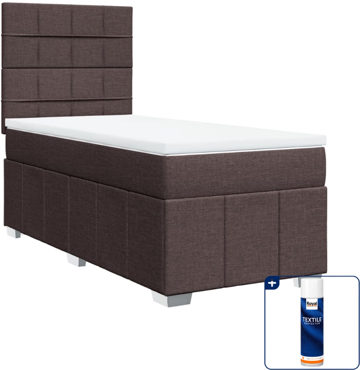 vidaXL boxspring met matras 100 x 200 cm - stof - donkerbruin - Inclusief textielbeschermer 500 ml