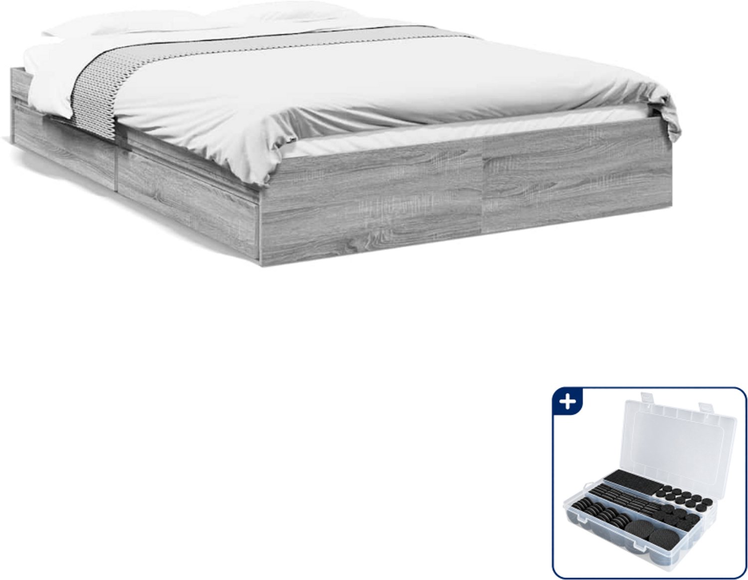 vidaXL Queensize bedframe met lades - 160 x 200 cm - grijs sonoma - Inclusief antikrasvilt 177-delig Zwart