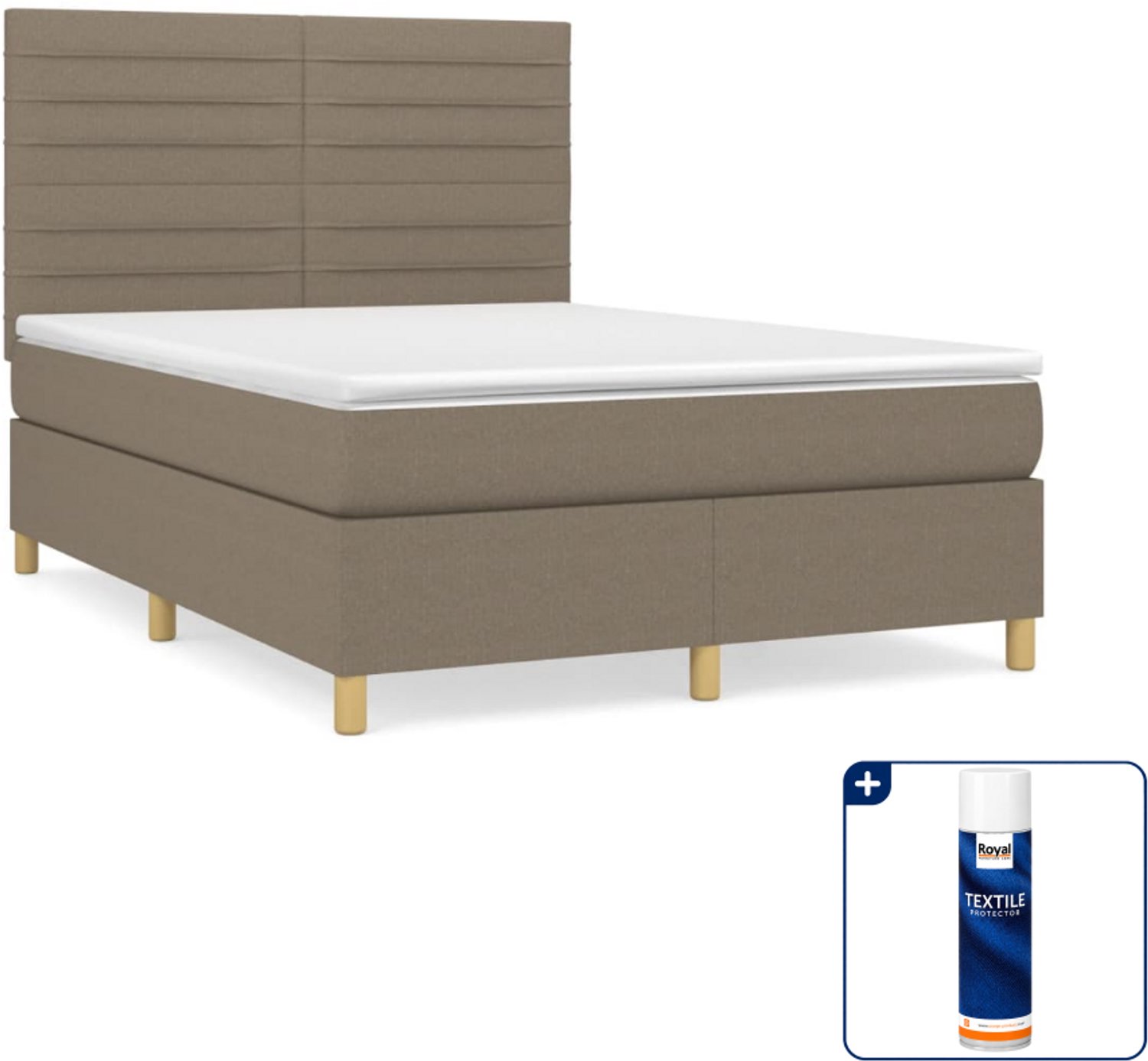 vidaXL boxspring met matras - Small double - 140 x 200 cm - taupe - Inclusief textielbeschermer 500 ml