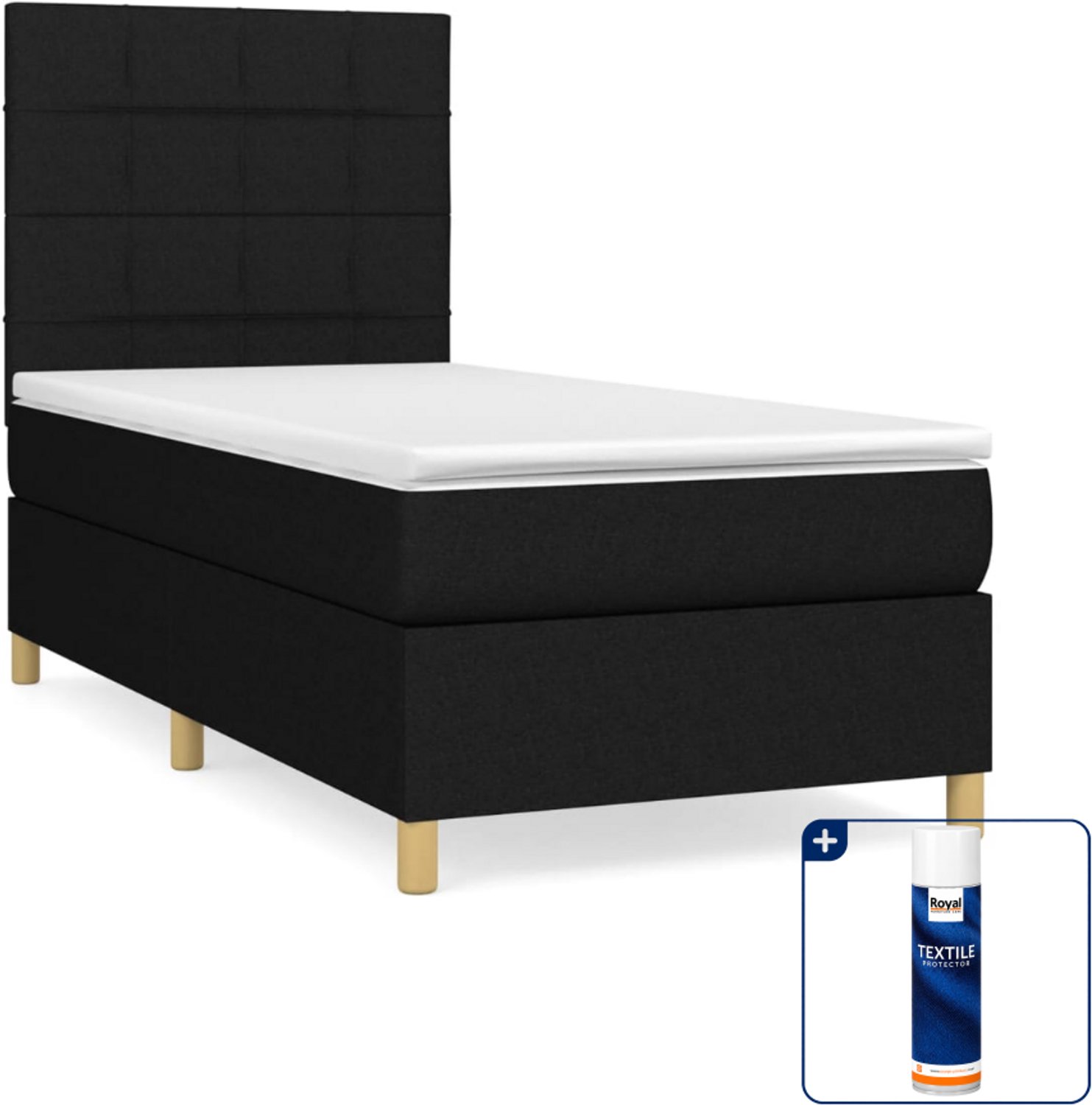 vidaXL boxspring met matras 90 x 200 cm - stof - zwart - Inclusief textielbeschermer 500 ml