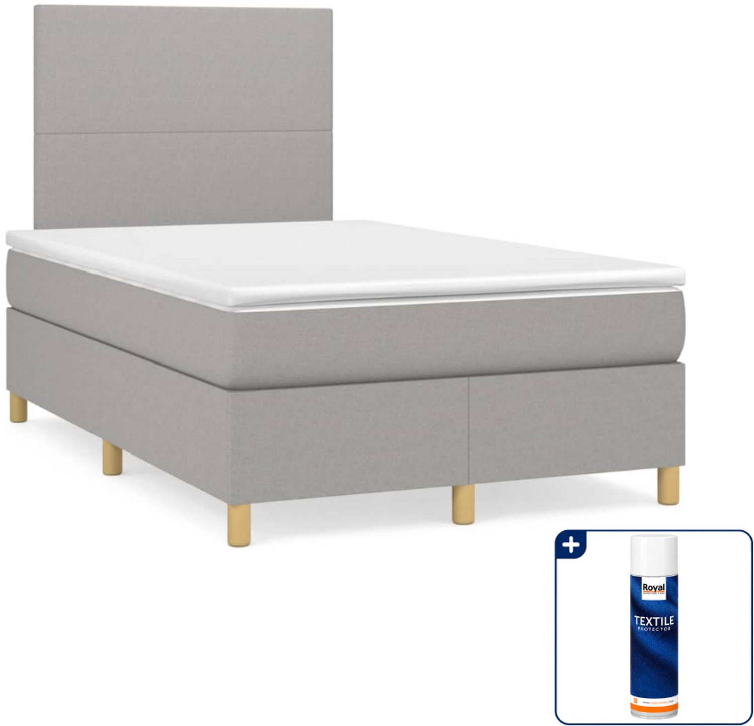 vidaXL boxspring met matras - 120 x 200 cm - lichtgrijs - Inclusief textielbeschermer 500 ml