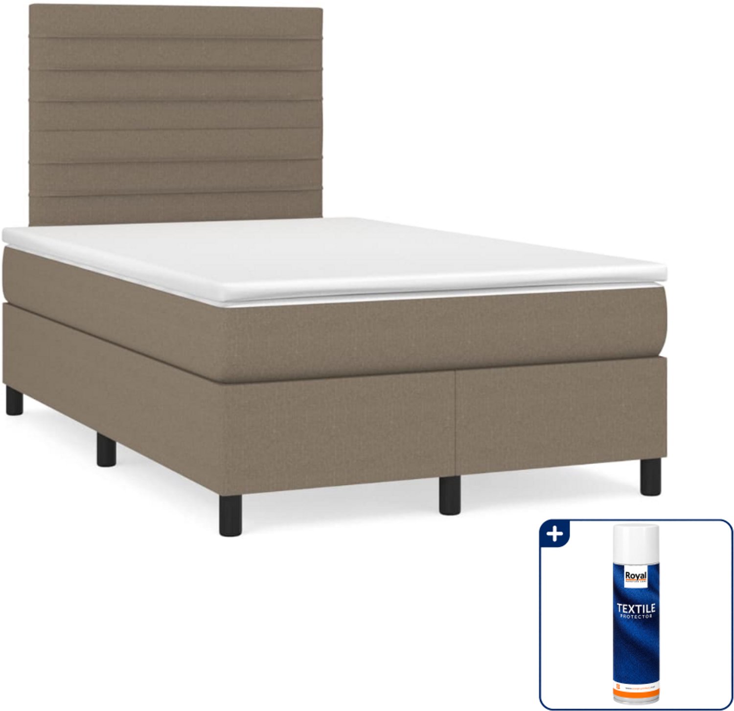 vidaXL boxspring met matras - 120 x 200 cm - stof - taupe - Inclusief textielbeschermer 500 ml