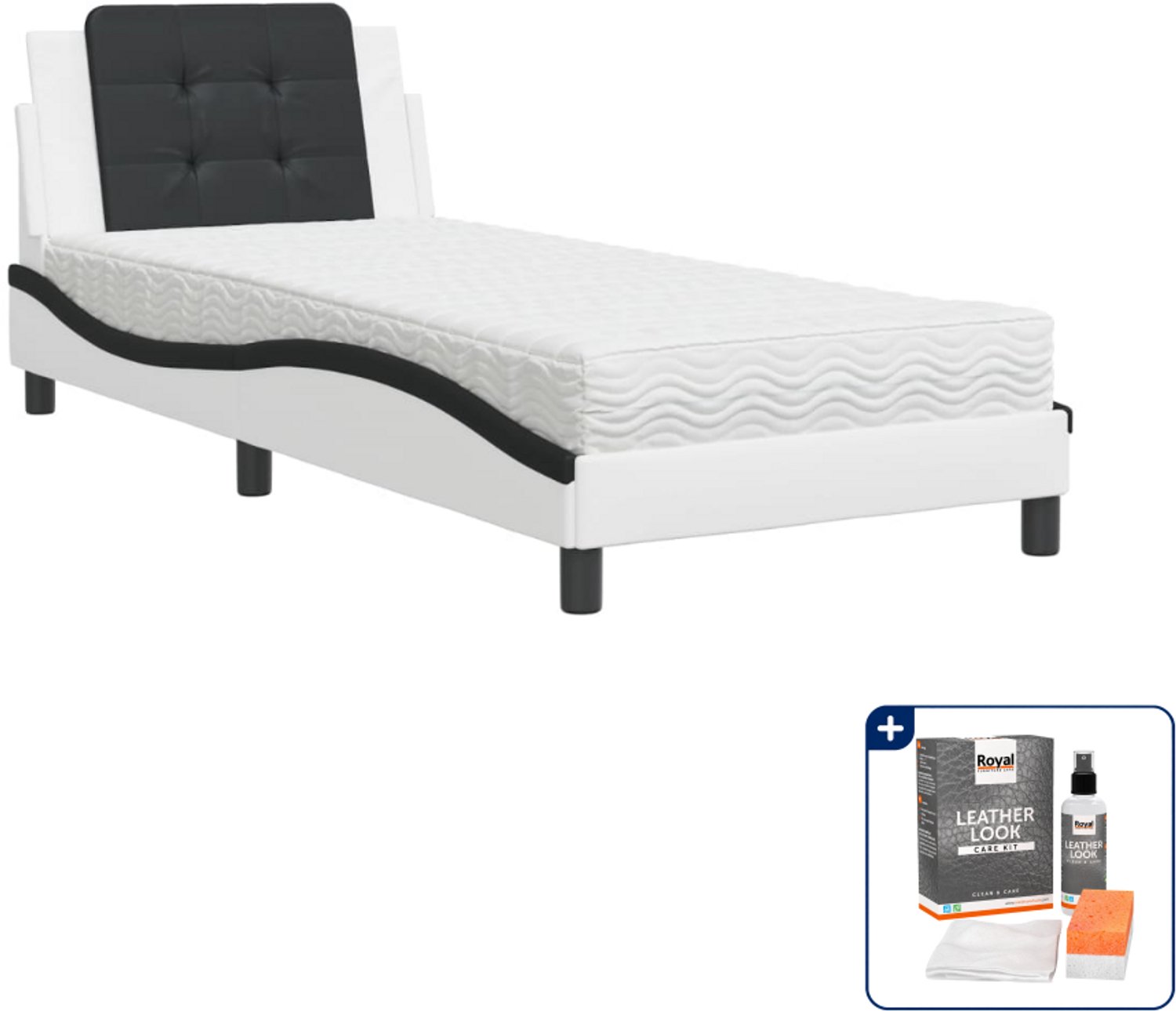 vidaXL Zadar bed met matras - 100 x 200 cm - kunstleer - wit en zwart - Inclusief onderhoudsset voor kunstleer 150 ml Bruin