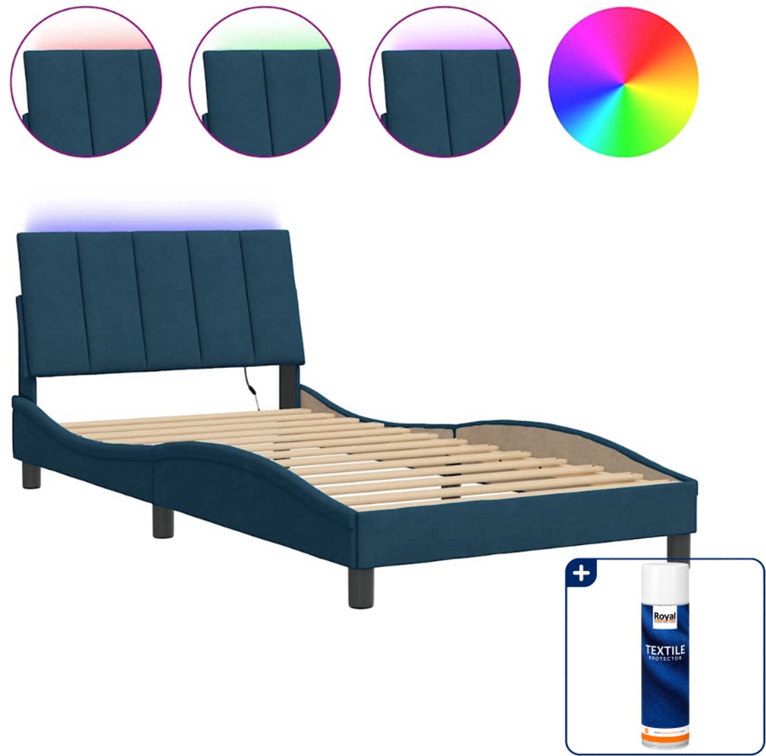 vidaXL bedframe met LED - 100 x 200 cm - blauw - Inclusief textielbeschermer 500 ml