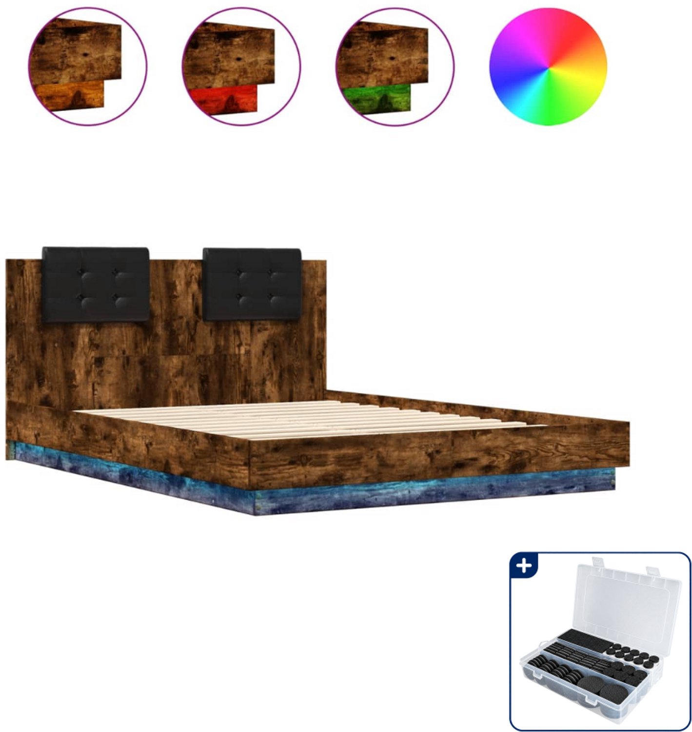 vidaXL Bedframe Small double - 140 x 200 cm - gerookt eiken - Inclusief antikrasvilt 177-delig Bruin