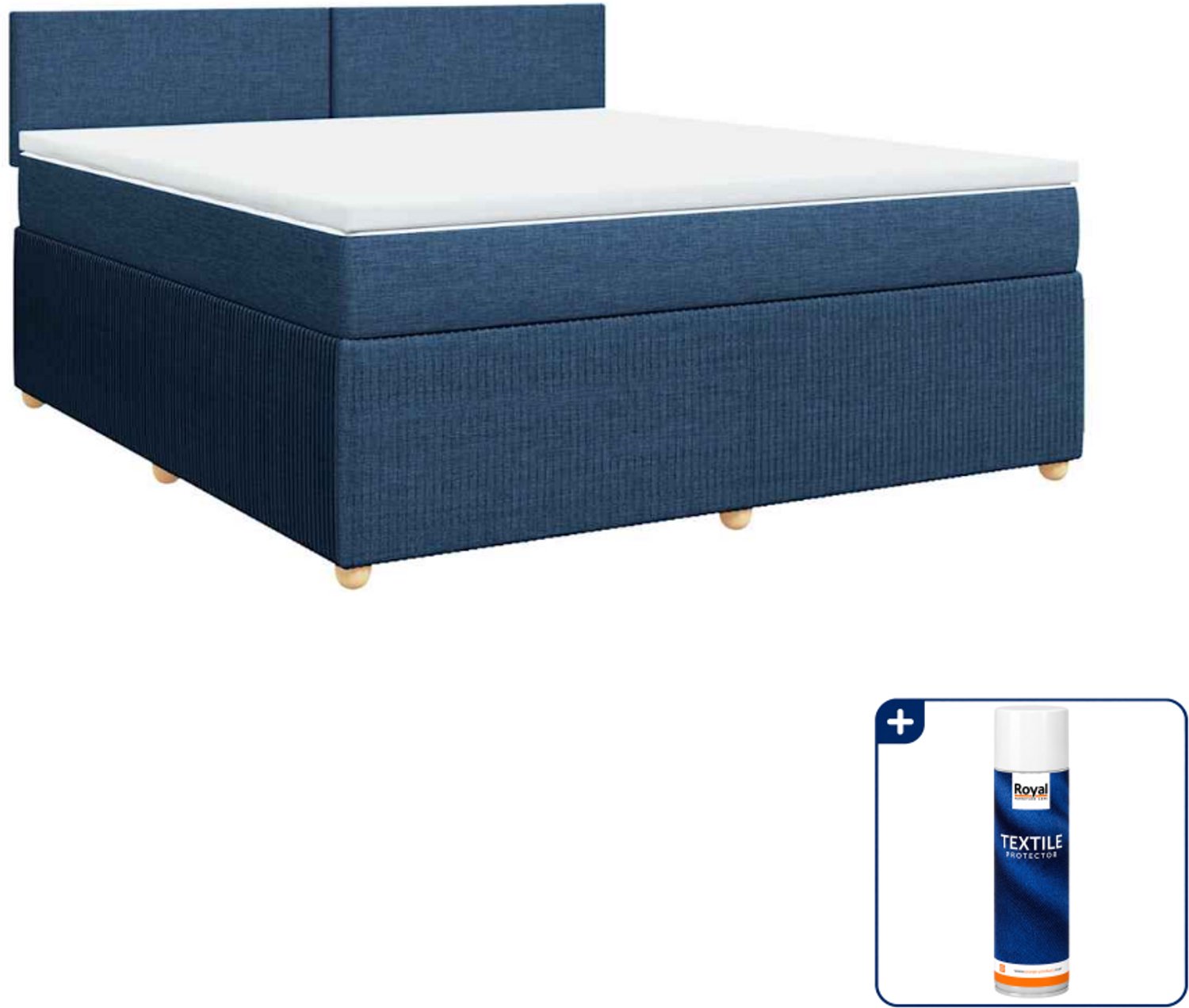 vidaXL Boxspring Kingsize - 180 x 200 cm - blauw - Inclusief textielbeschermer 500 ml