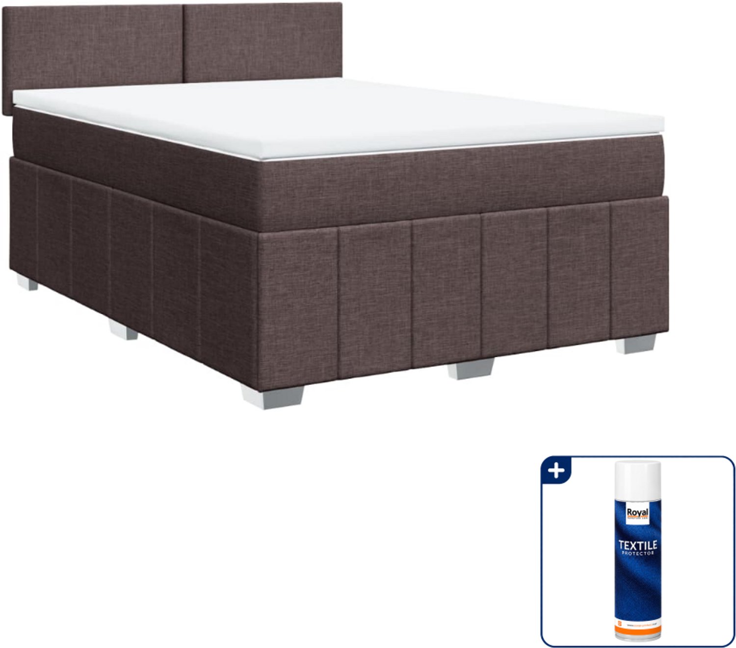 vidaXL Boxspring Small double - 140 x 200 cm - stof - donkerbruin - Inclusief textielbeschermer 500 ml
