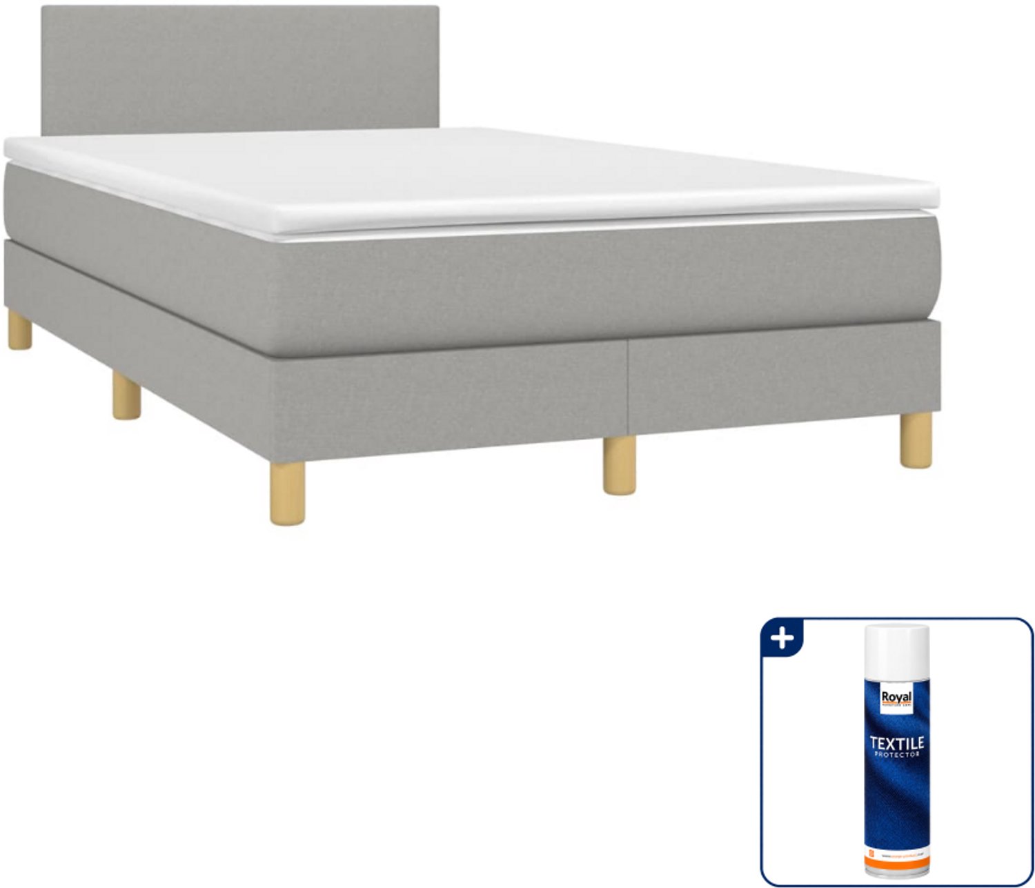 vidaXL boxspring met matras - 120 x 190 cm - lichtgrijs - Inclusief textielbeschermer 500 ml