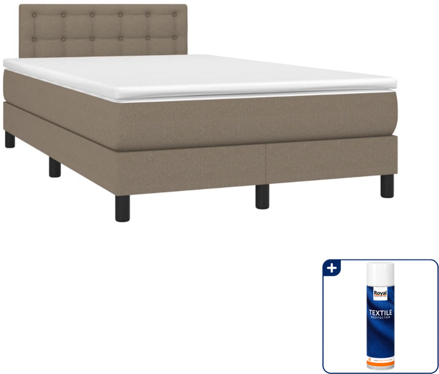 vidaXL boxspring met matras - 120 x 190 cm - stof - taupe - Inclusief textielbeschermer 500 ml