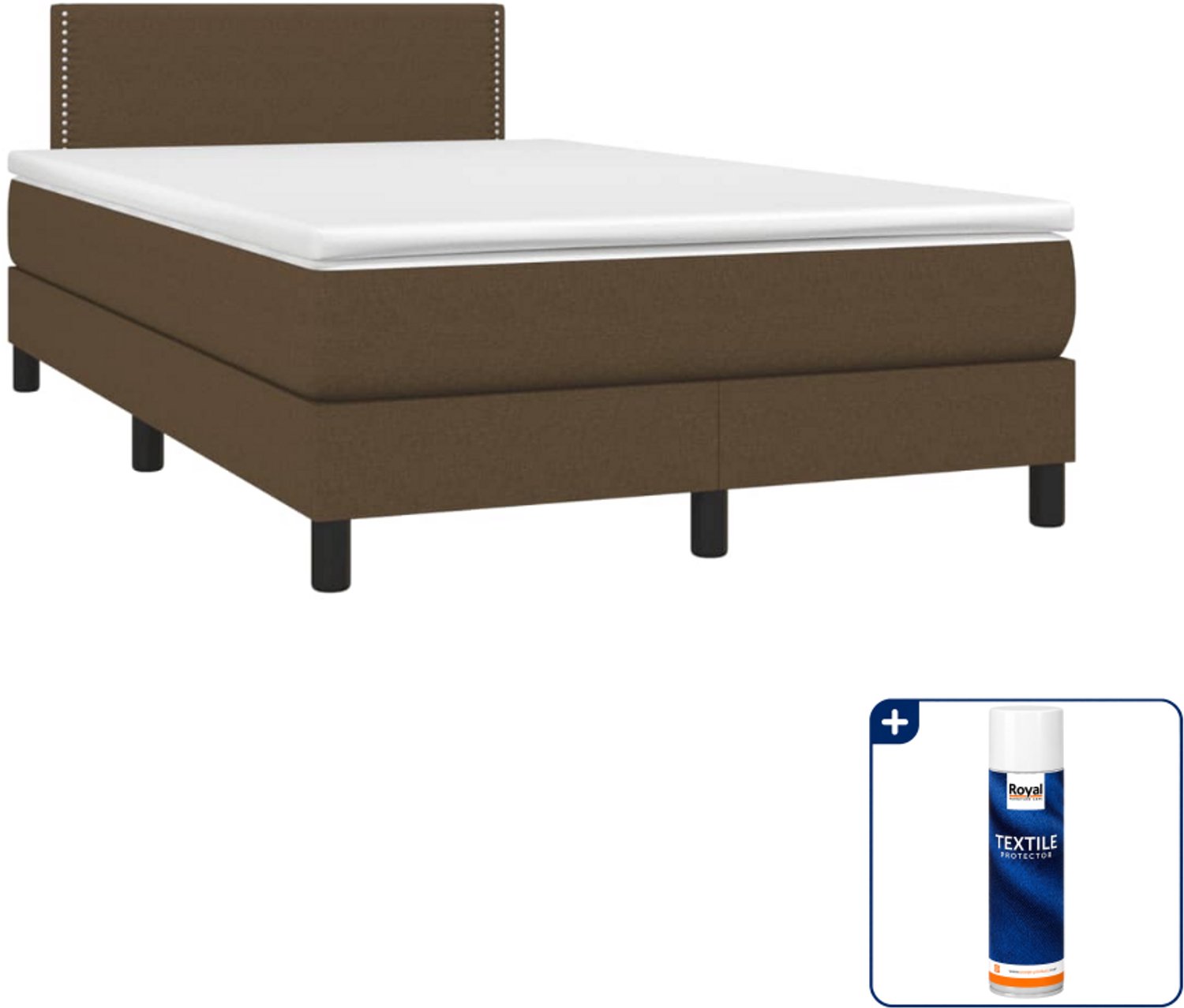vidaXL boxspring met matras 120 x 190 cm - donkerbruin - Inclusief textielbeschermer 500 ml