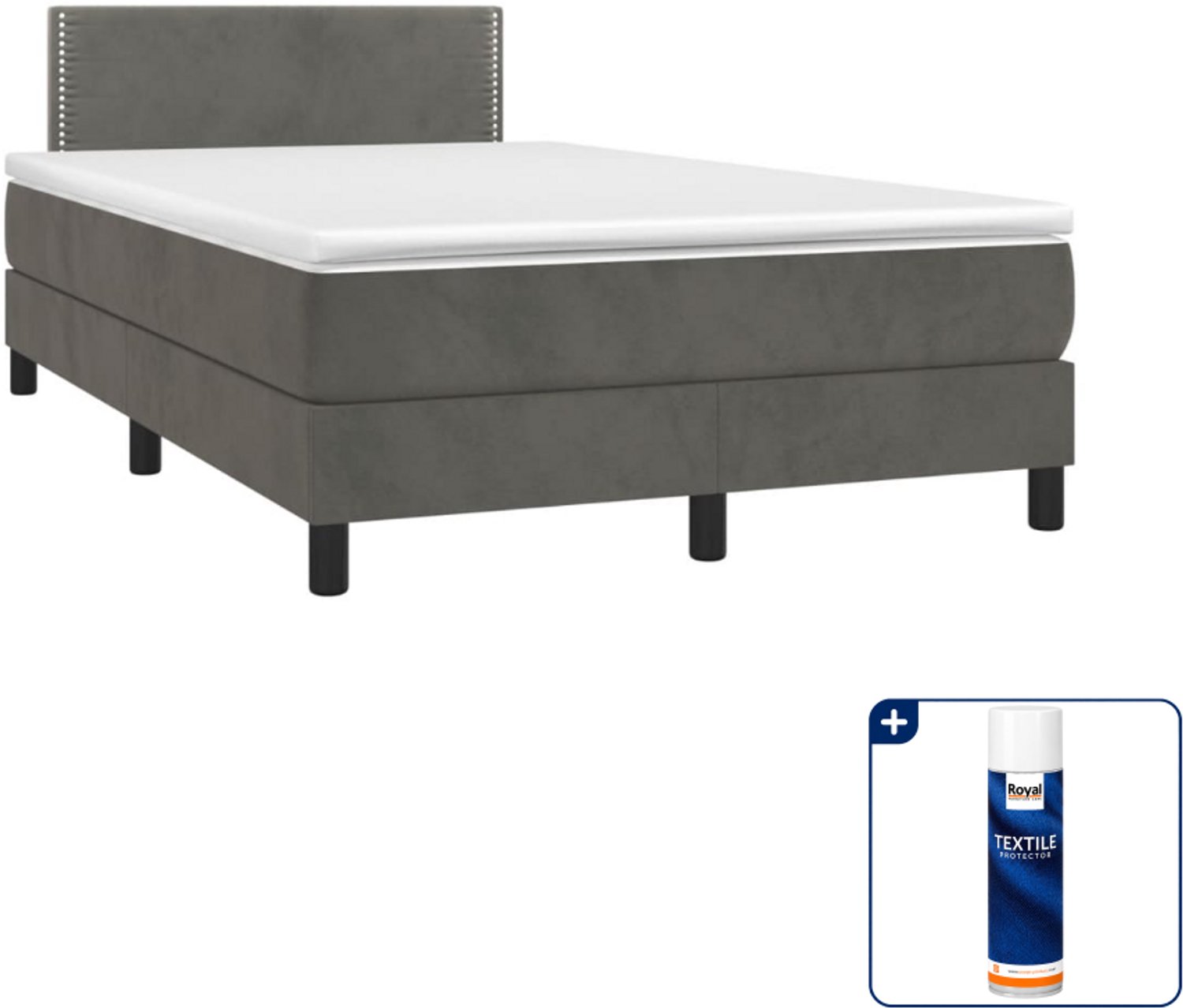 vidaXL boxspring met matras 120 x 190 cm - fluweel - donkergrijs - Inclusief textielbeschermer 500 ml