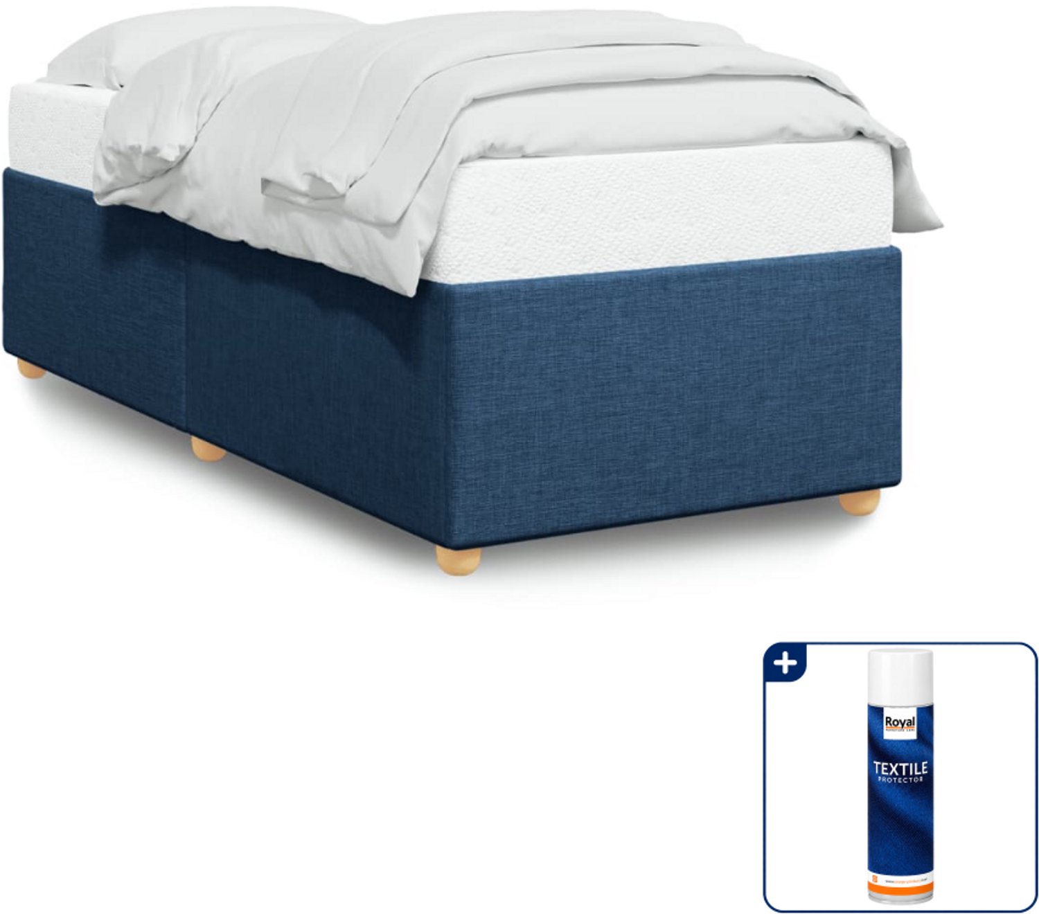 vidaXL bedframe - 90 x 200 cm - stof - blauw - Inclusief textielbeschermer 500 ml Zwart