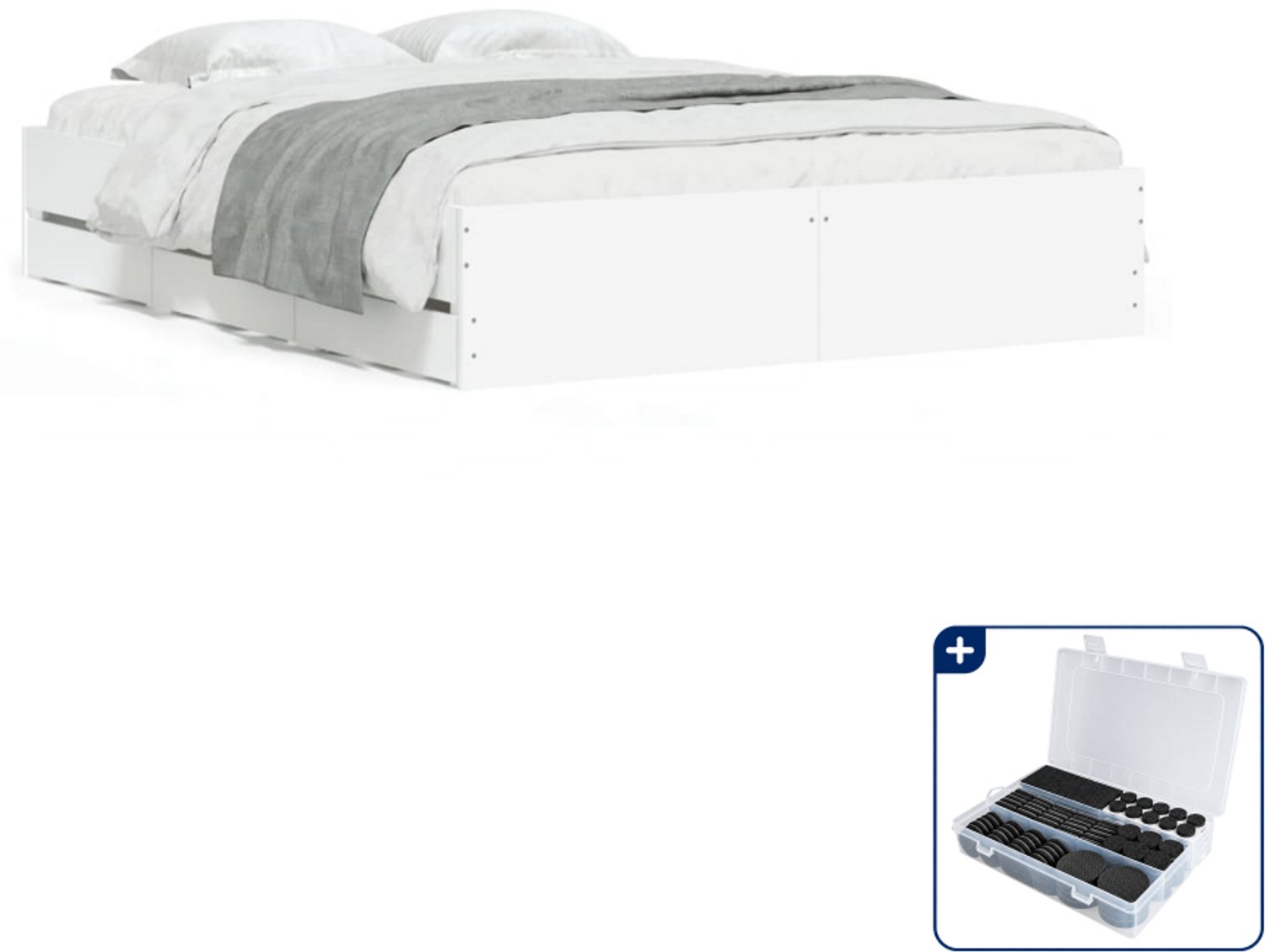 vidaXL Bedframe - 150 x 200 cm - bewerkt hout - wit - Inclusief antikrasvilt 177-delig