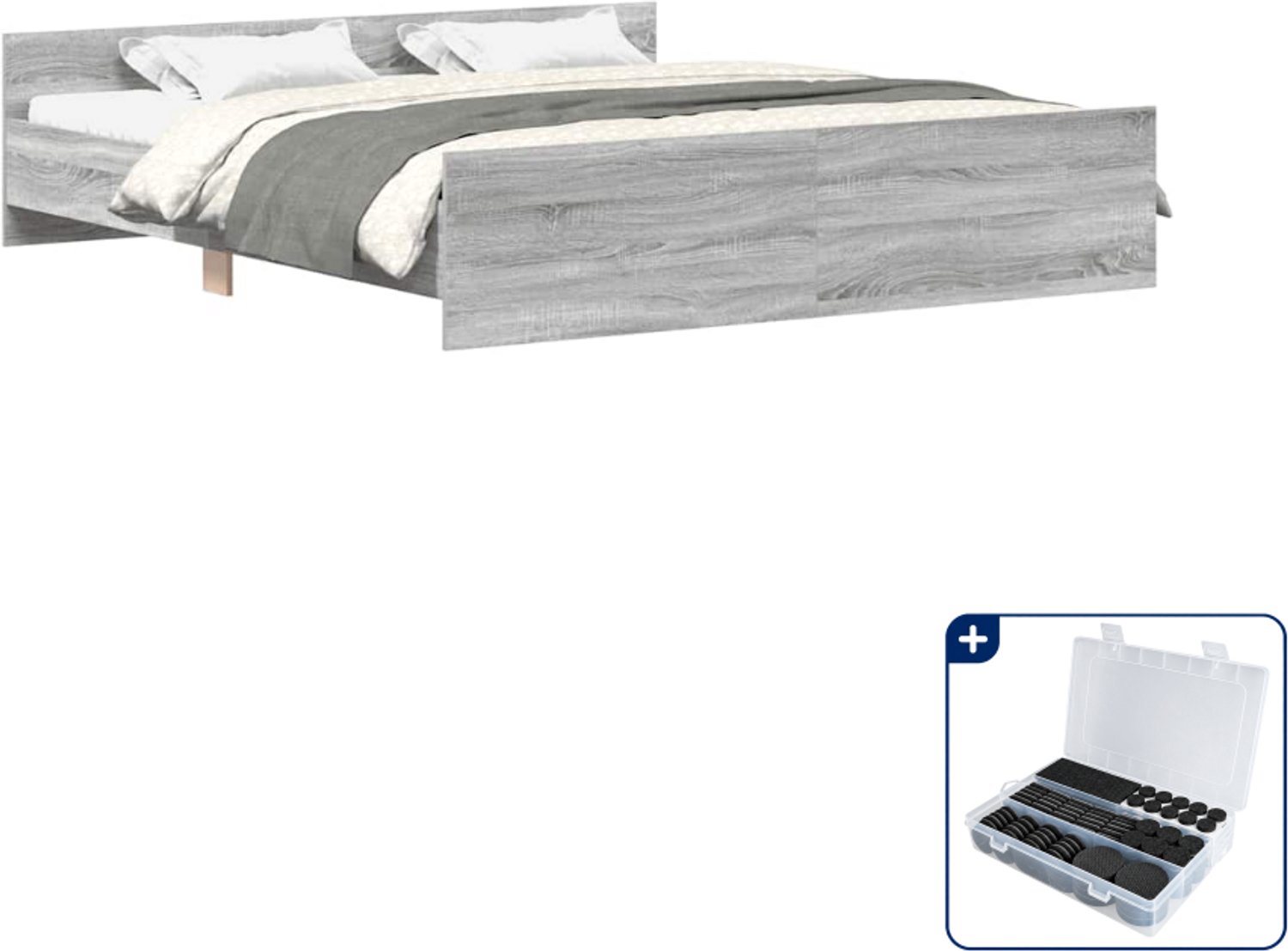 vidaXL bedframe - 200 x 200 cm - grijs sonoma - Inclusief antikrasvilt 177-delig