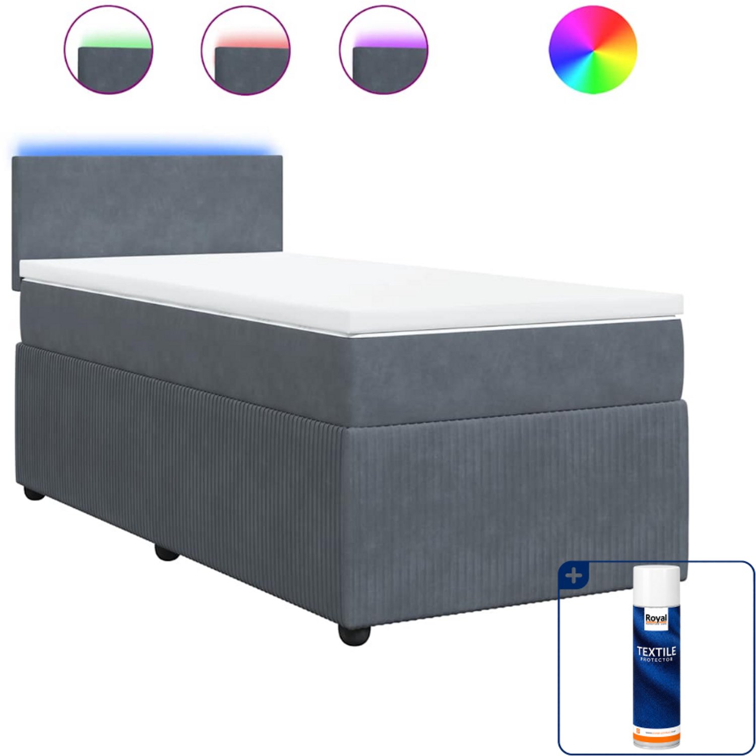 vidaXL boxspring met matras - 80 x 200 cm - fluweel - donkergrijs - Inclusief textielbeschermer 500 ml