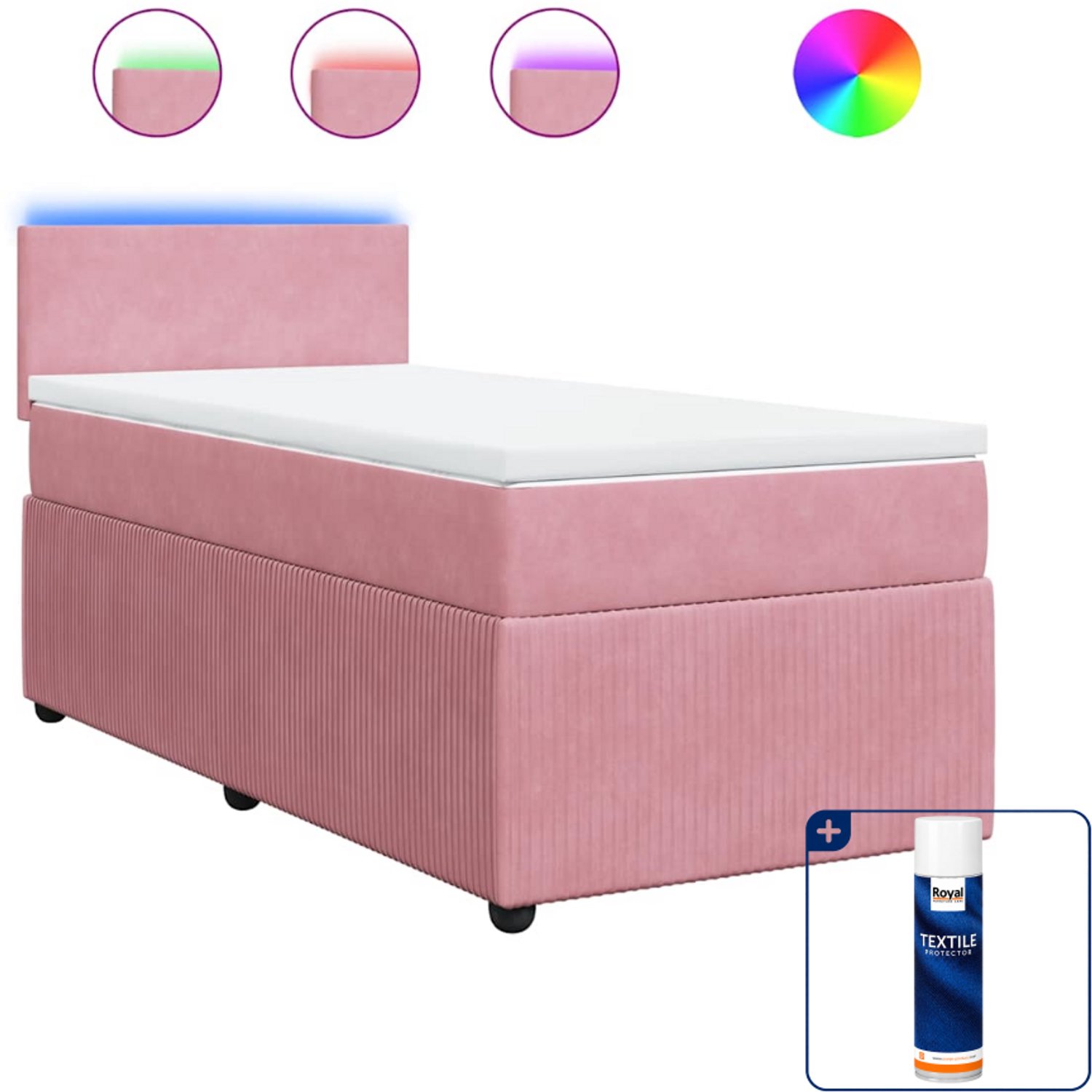 vidaXL boxspring met matras - 100 x 200 cm - fluweel - roze - Inclusief textielbeschermer 500 ml