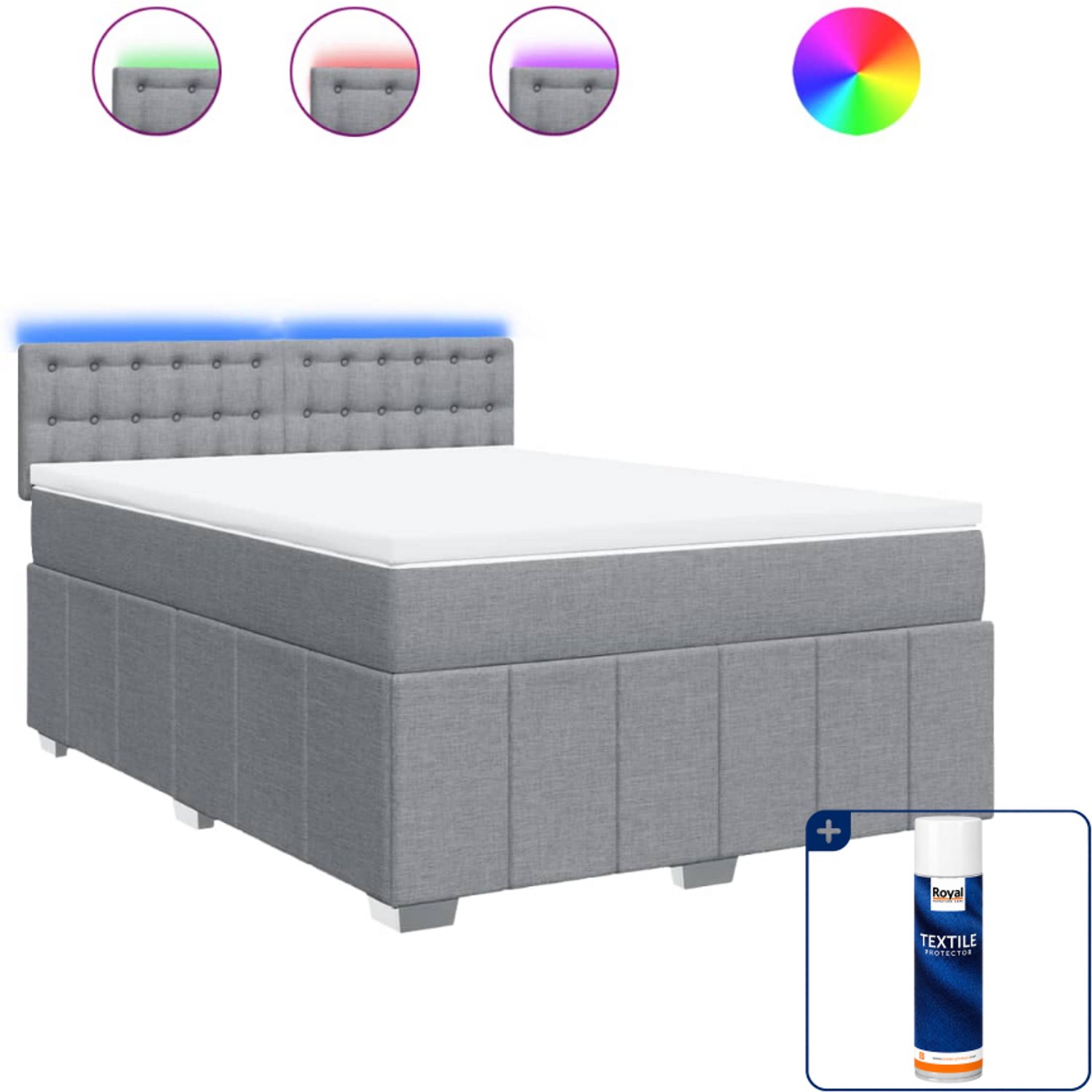 vidaXL Queensize boxspring met matras - 160 x 200 cm - lichtgrijs - Inclusief textielbeschermer 500 ml