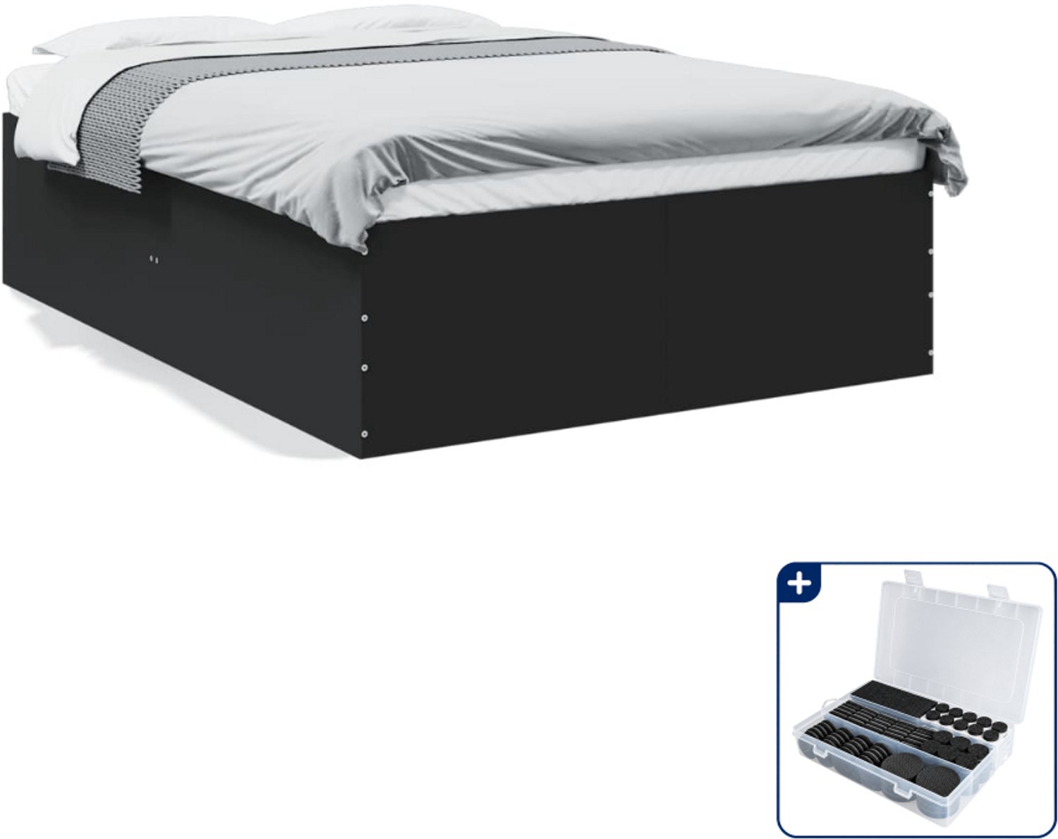 vidaXL bedframe - 120 x 200 cm - bewerkt hout - zwart - Inclusief antikrasvilt 177-delig