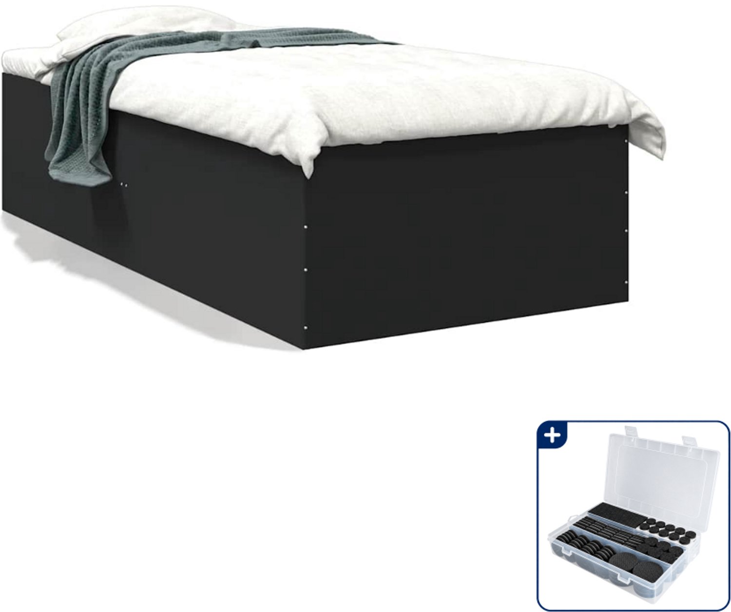 vidaXL bedframe 90 x 200 cm - bewerkt hout - zwart - Inclusief antikrasvilt 177-delig
