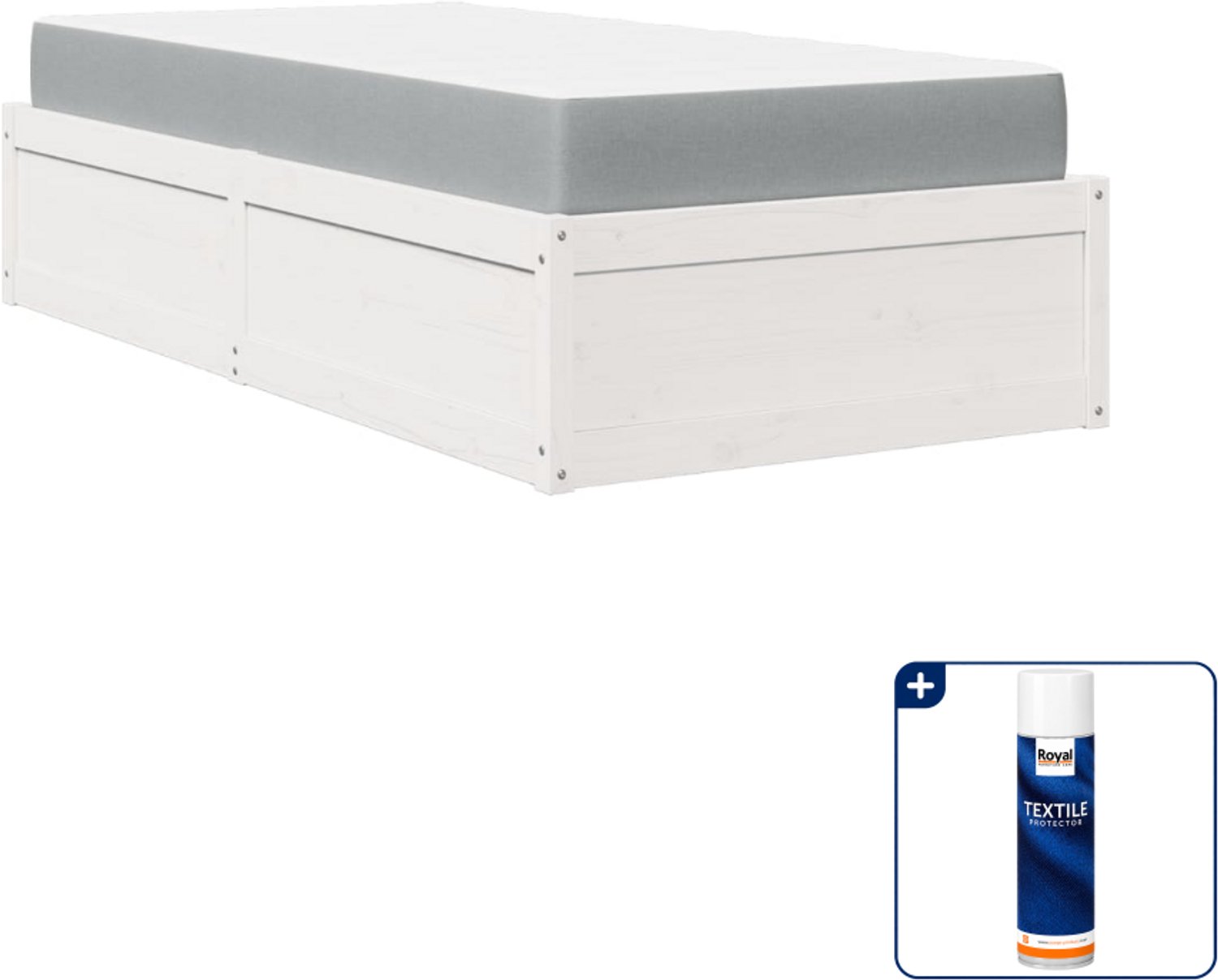 vidaXL bed met matras - 90 x 190 cm - massief grenenhout - wit - Inclusief textielbeschermer 500 ml