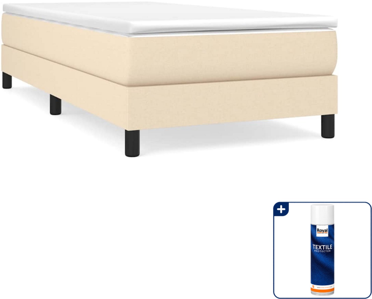 vidaXL boxspring met matras - 90 x 200 cm - crèmekleurig - Inclusief textielbeschermer 500 ml